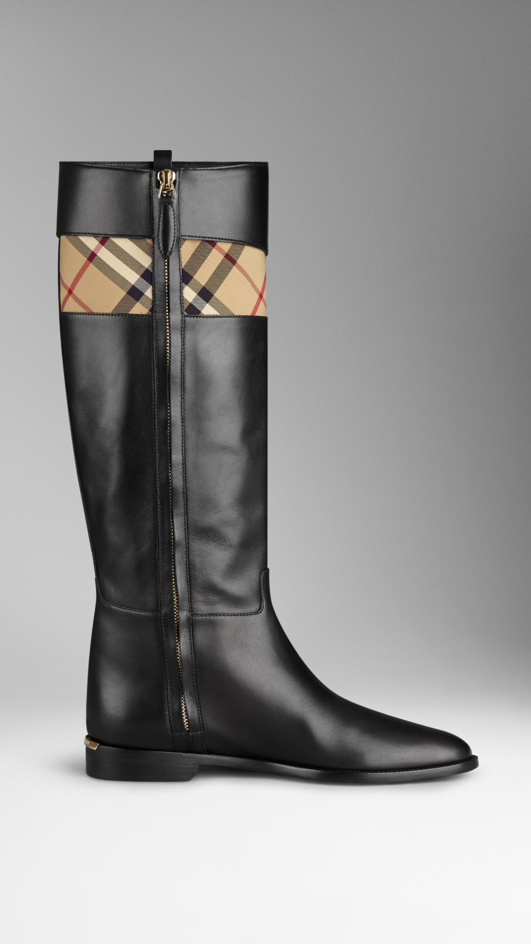 Lyst - Burberry Horseferry Check Detail Riding Boots in Black