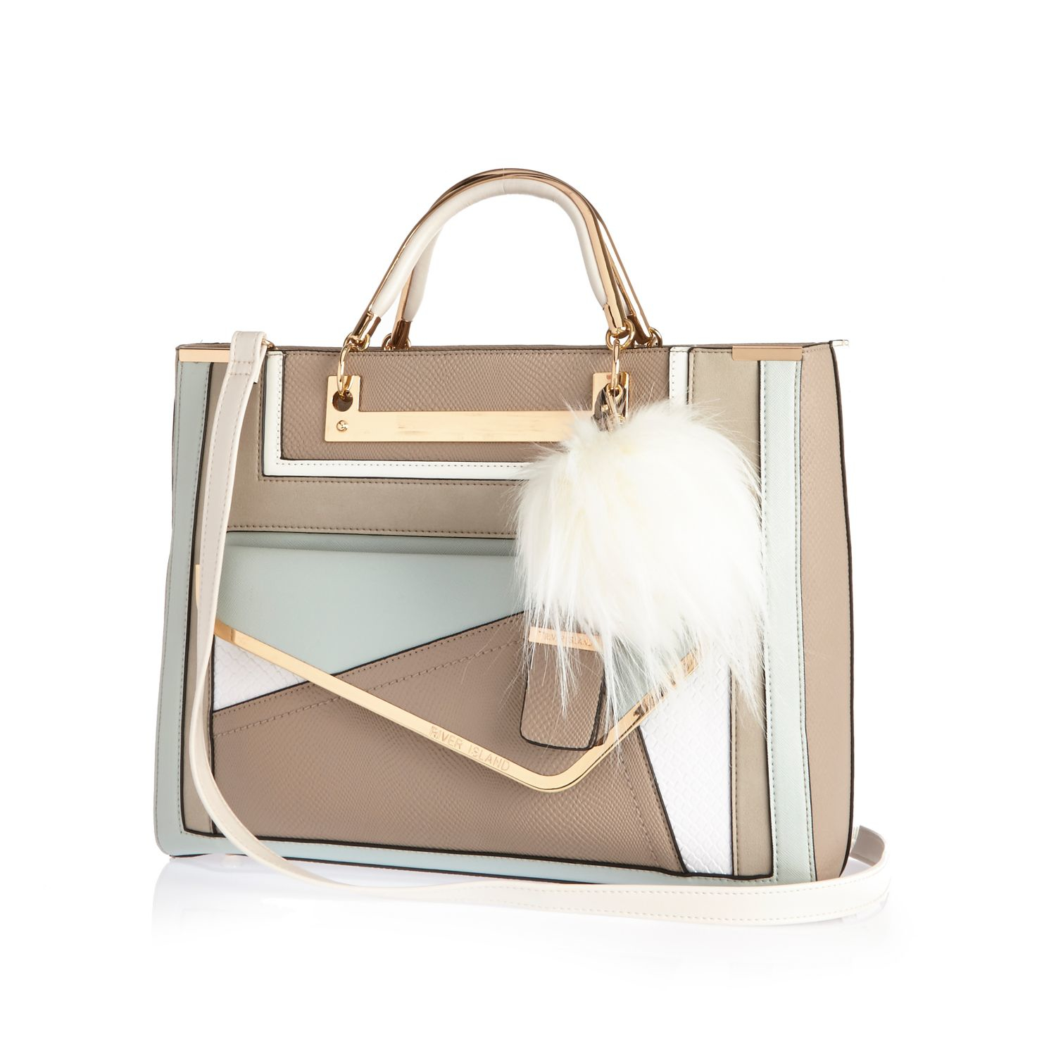 River Island Paneled Faux Leather Tote In Natural Lyst