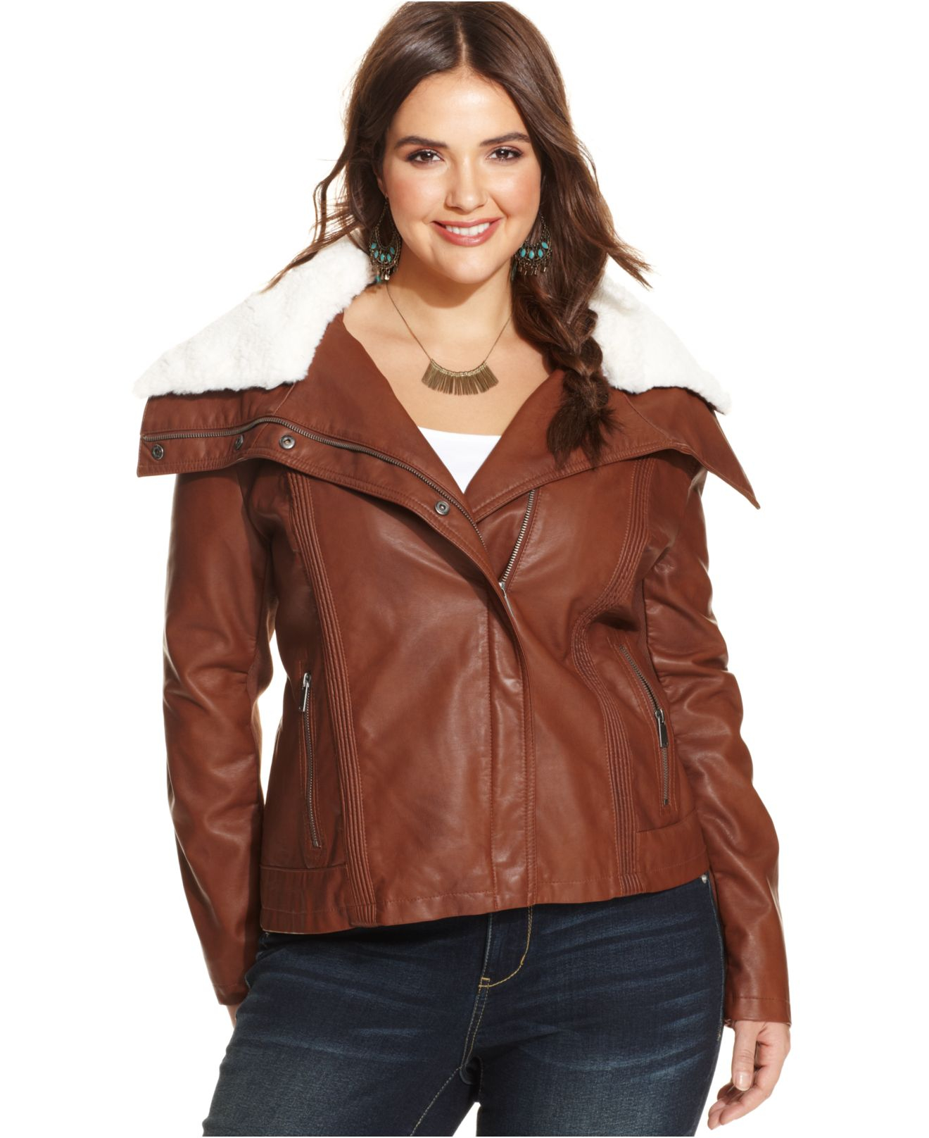 American Rag Plus Size Faux Leather Fur Trim Er Jacket In Gallery