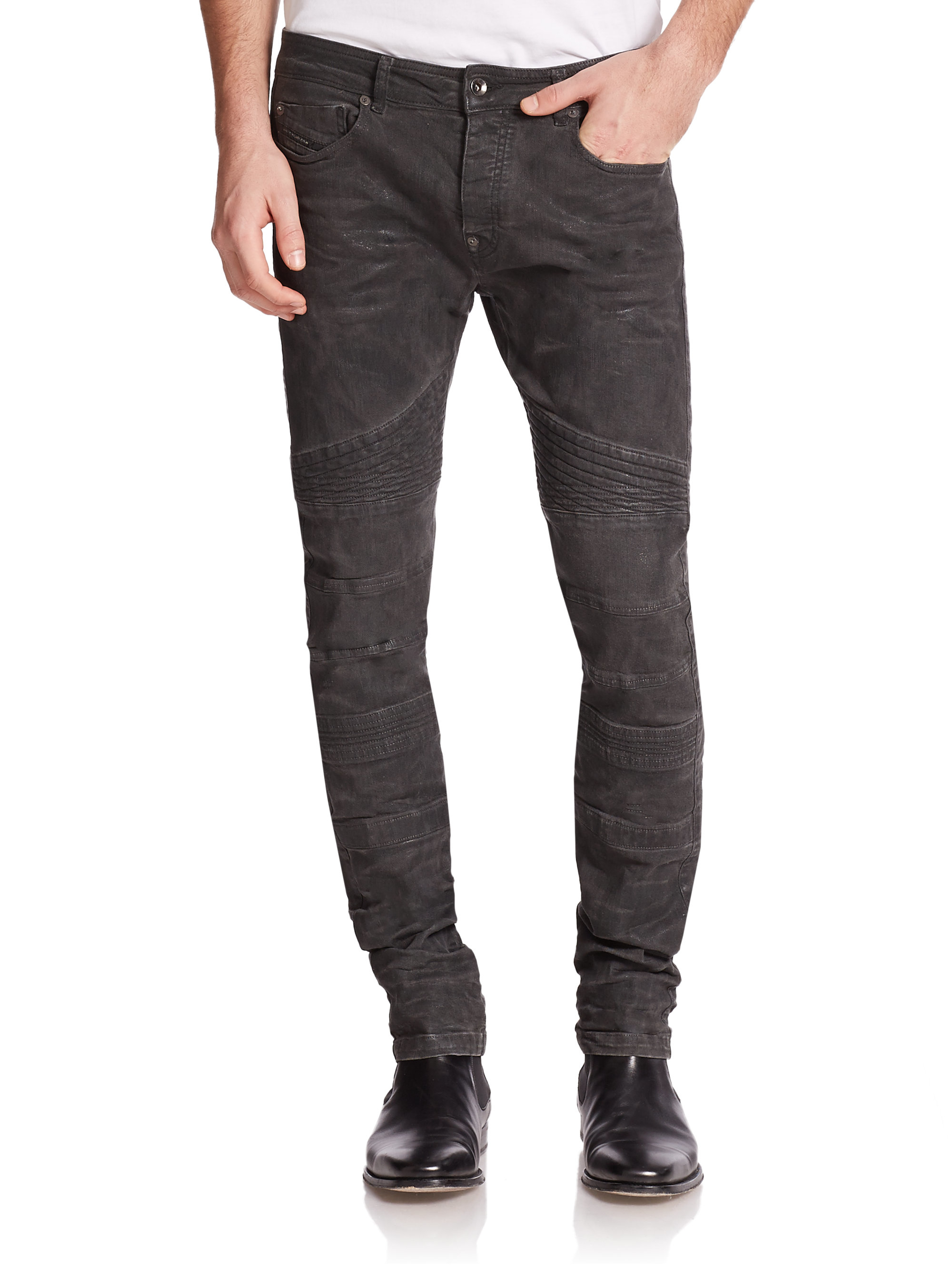 Lyst Diesel Black Gold Coated Biker Jeans in Gray for Men