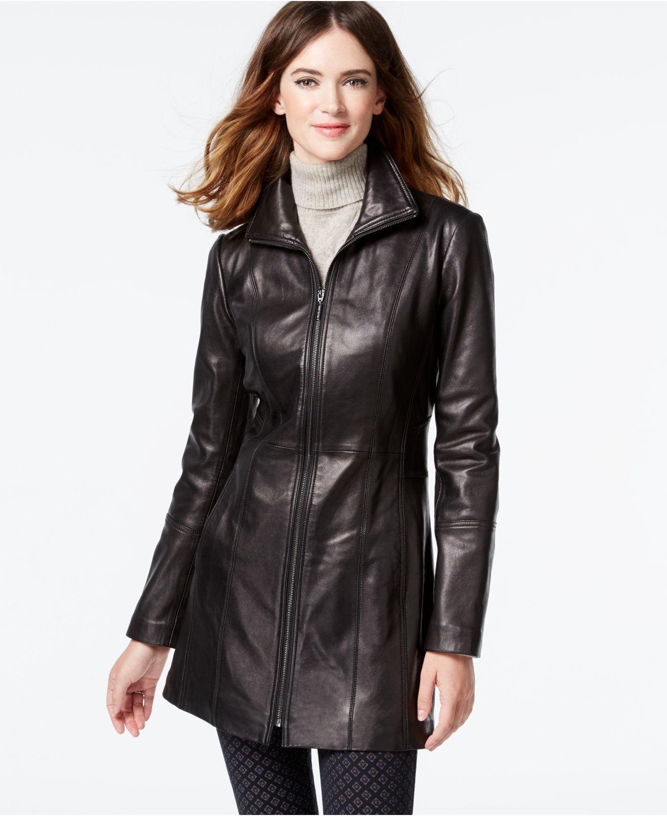 Lyst - Anne Klein Leather Walker Coat in Black
