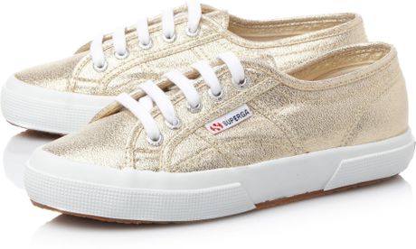 Superga Lamew Glitter Metallic Lace Up Shoes in Gold | Lyst