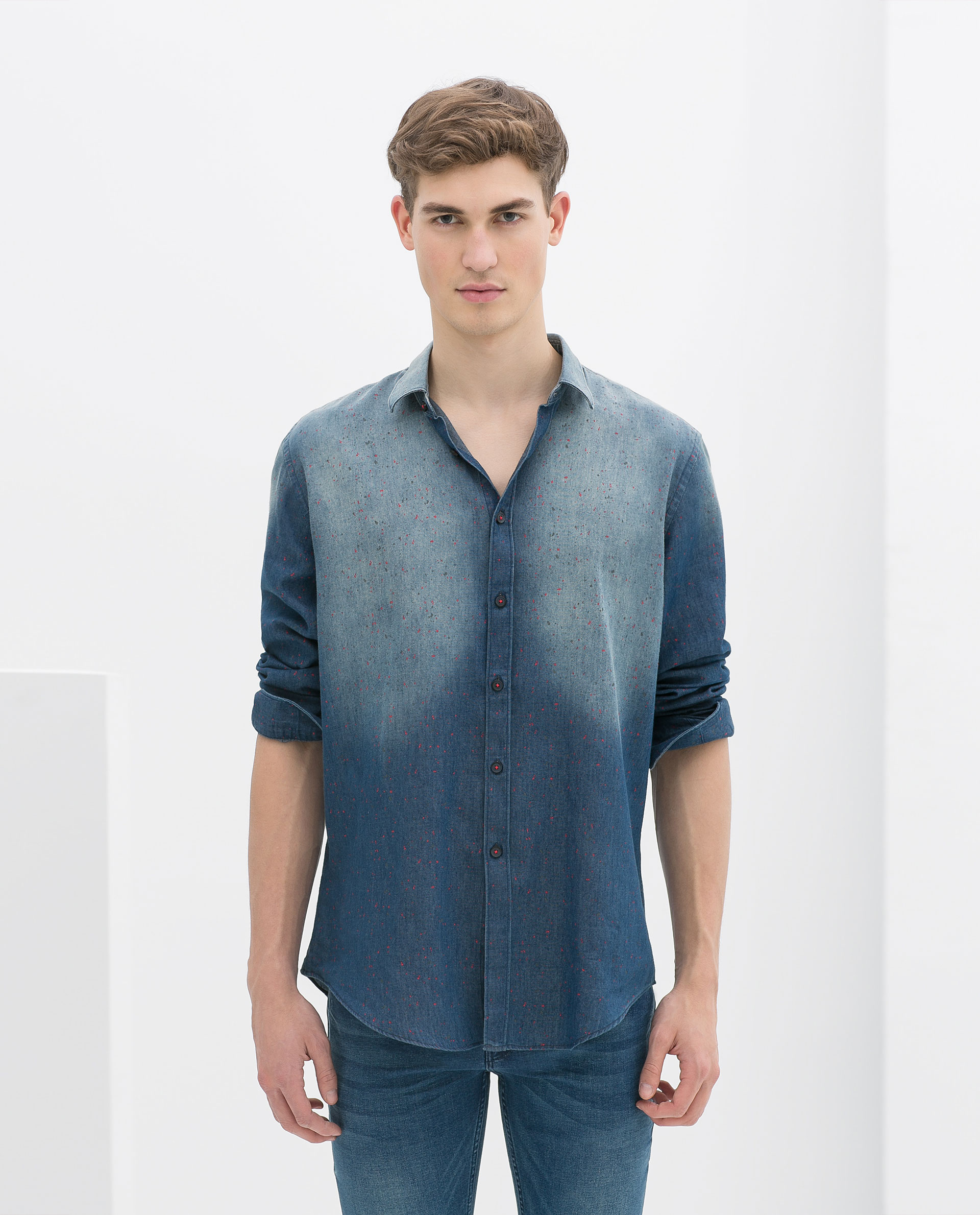 Zara Large Print Denim Shirt in Blue for Men | Lyst