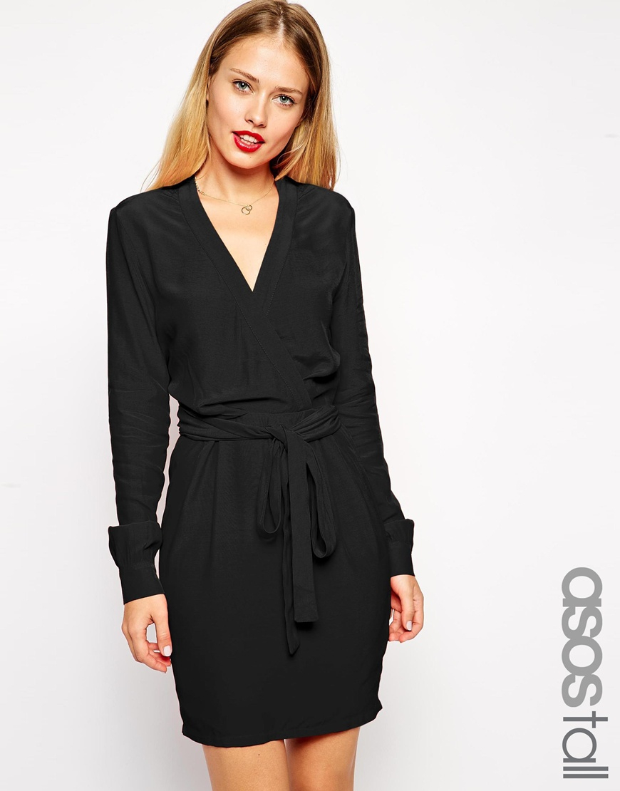 Lyst - Asos Wrap Dress With Tulip Skirt And Long Sleeves in Black