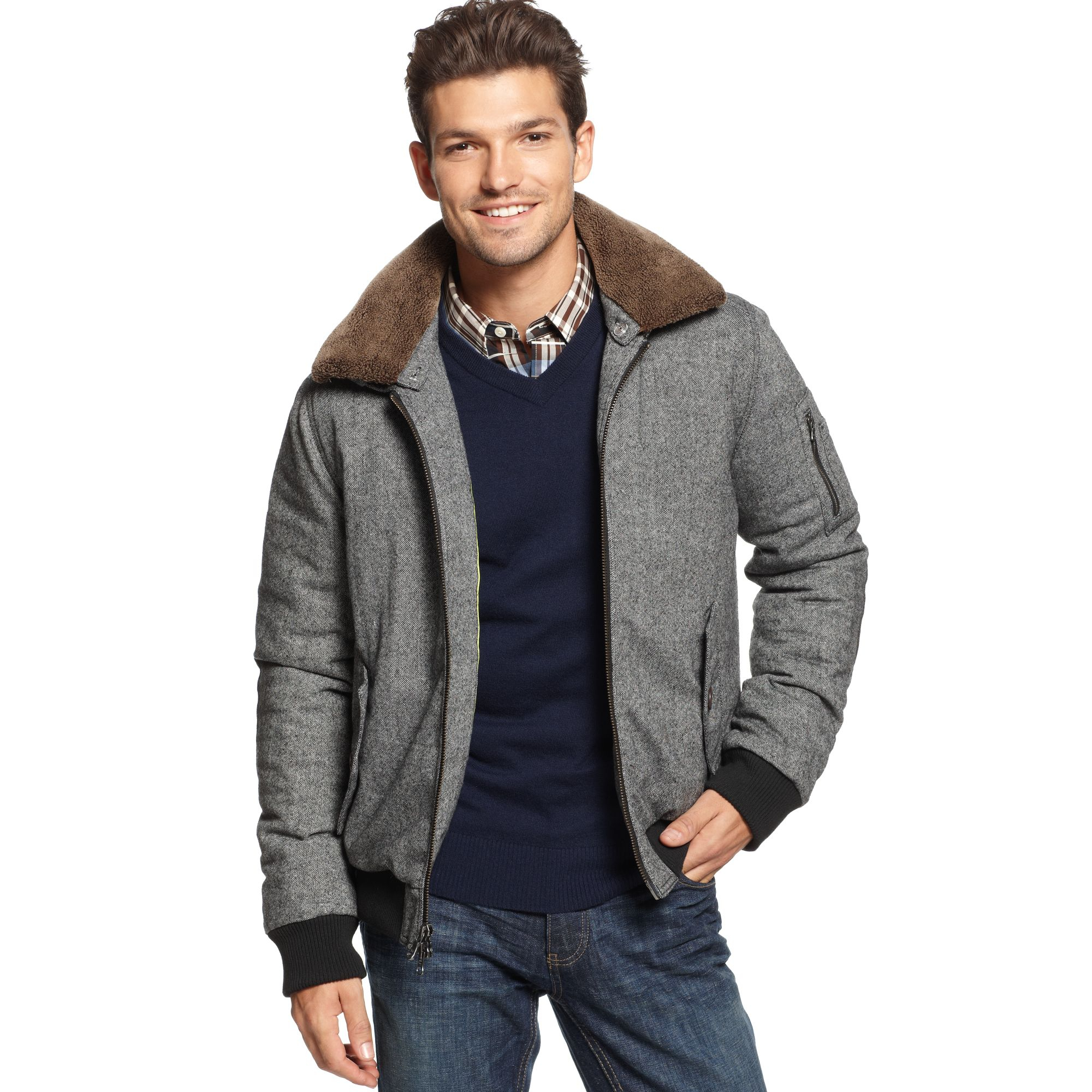 Lyst - Tommy hilfiger Bomber Wool Tweed Jacket in Gray for Men