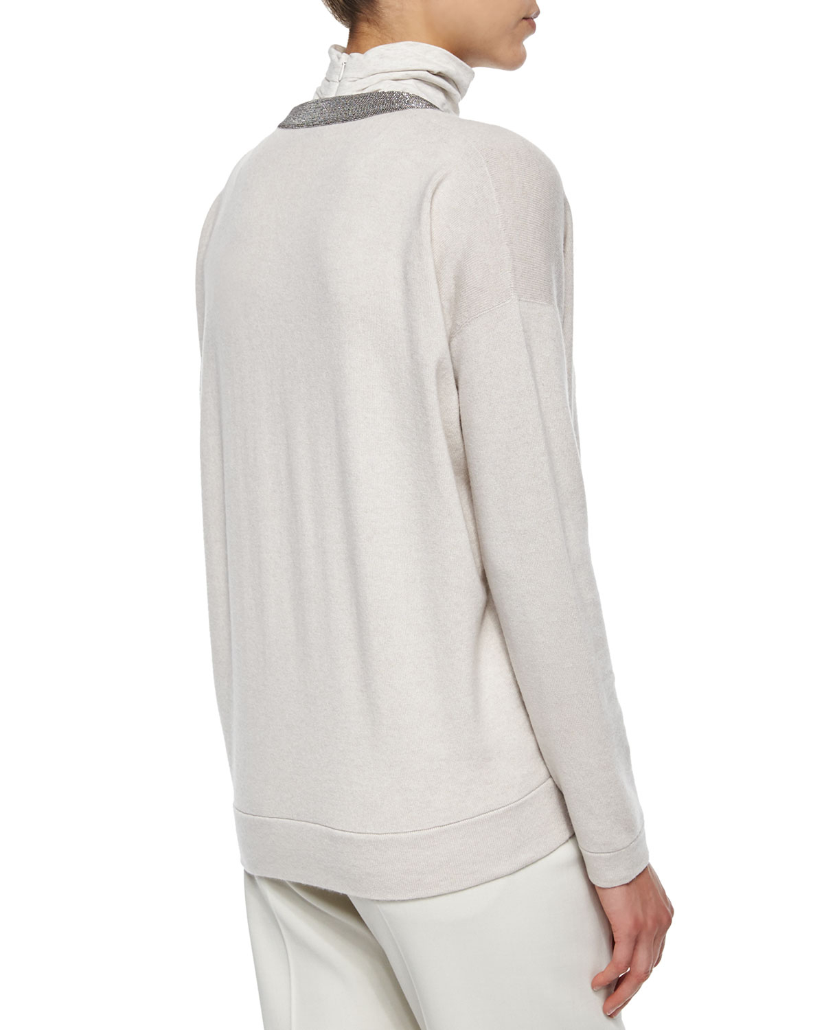 Lyst - Brunello Cucinelli Monili-trim V-neck Cashmere Sweater in White