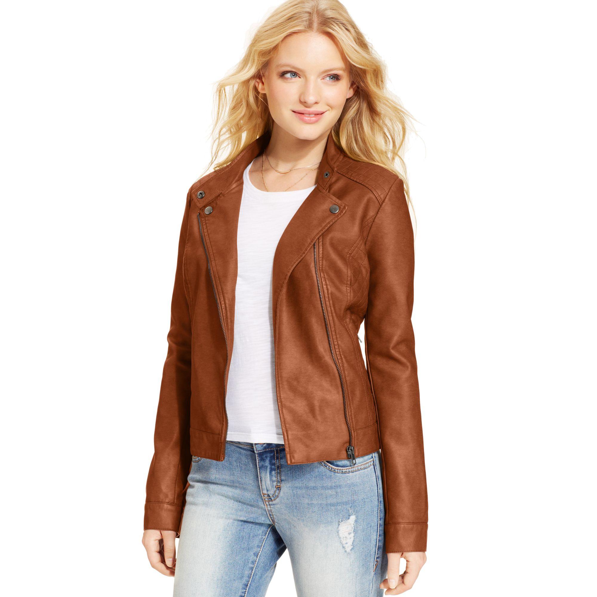 Faux Leather Jacket Brown