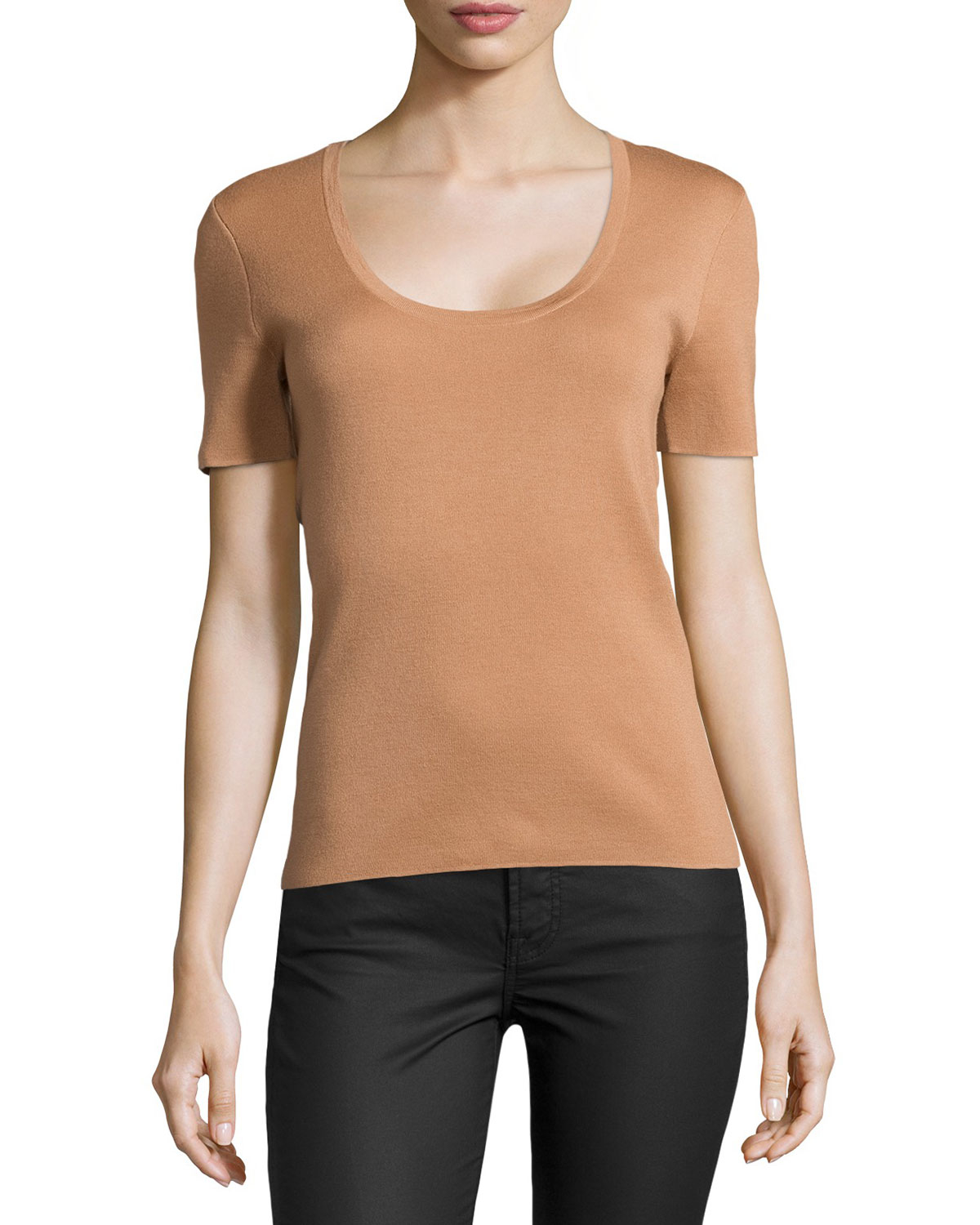 Lyst - Michael Kors Cashmere Short-Sleeve Sweater Top in Brown