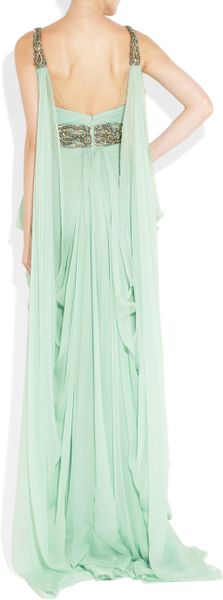 Marchesa Crystal-embellished Silk-chiffon Gown in Green (aqua) | Lyst