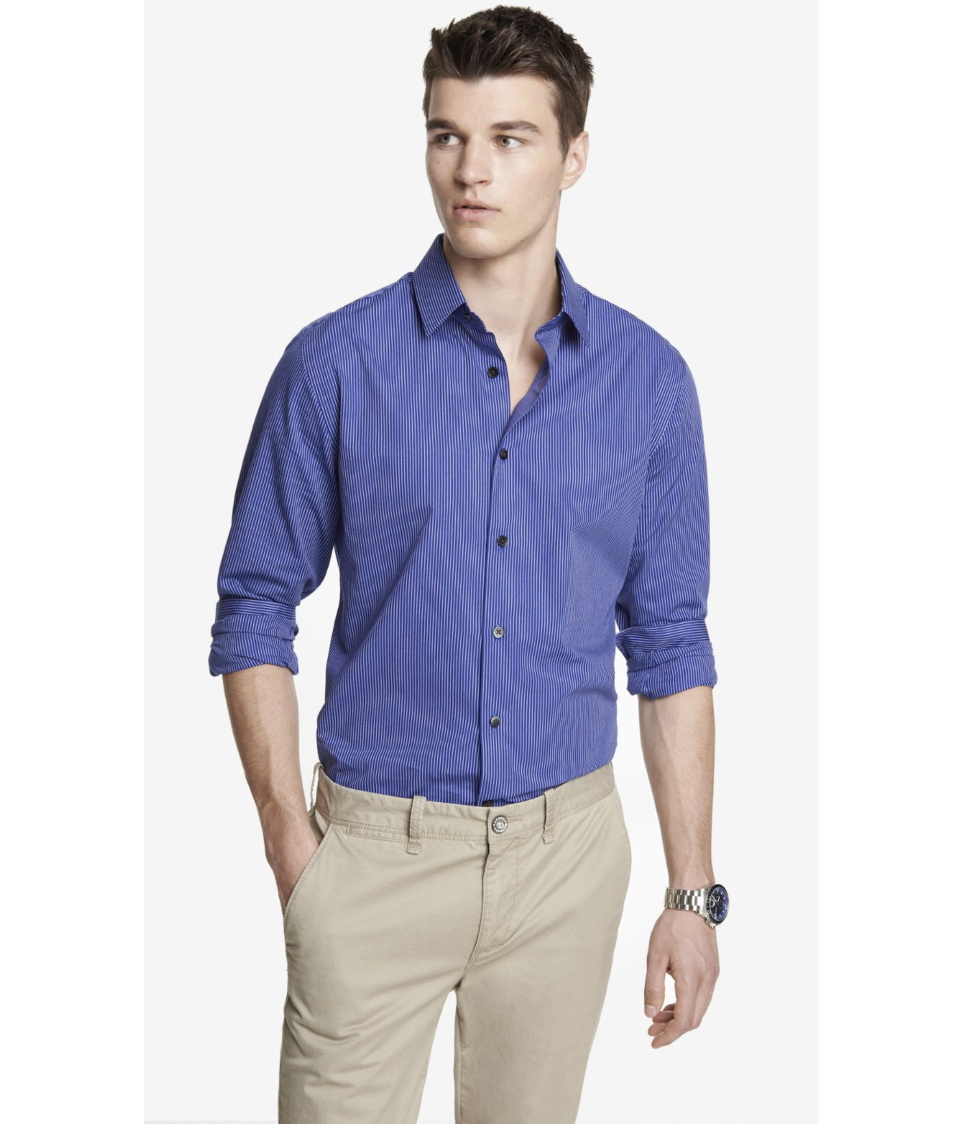 Lyst - Express Fitted Striped Dress Shirt in Blue for Men
