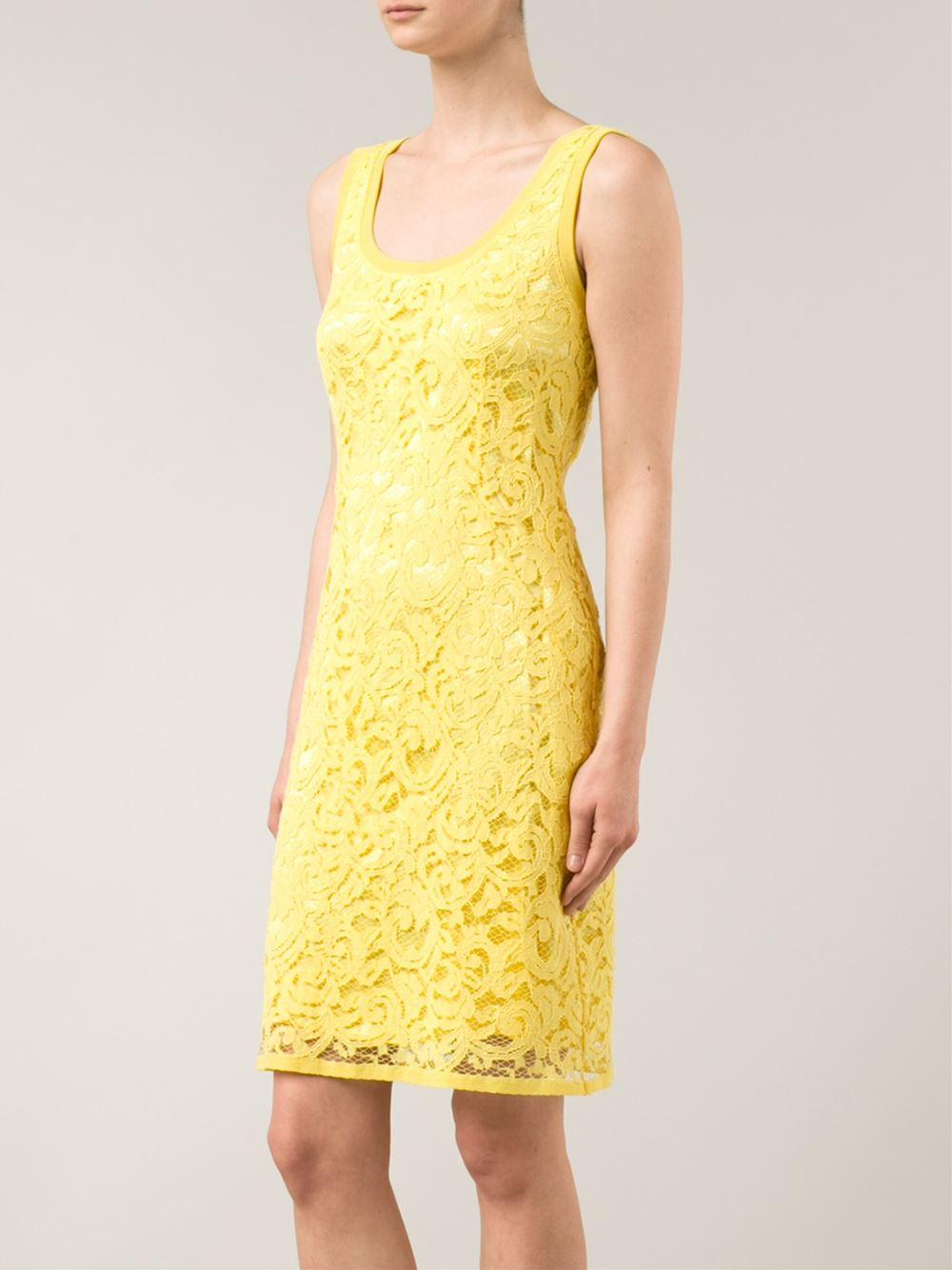 alberta ferretti yellow orange lace fitted dress yellow product 3 622402298 normal