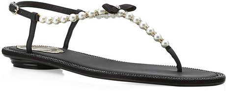 Rene Caovilla Pearl and Rhinestone Sandals in Black (pearl) | Lyst