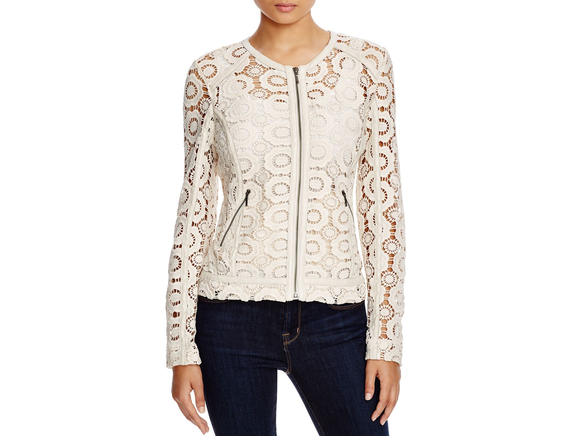 Lyst Bagatelle Leathertrimmed Crochet Jacket in White