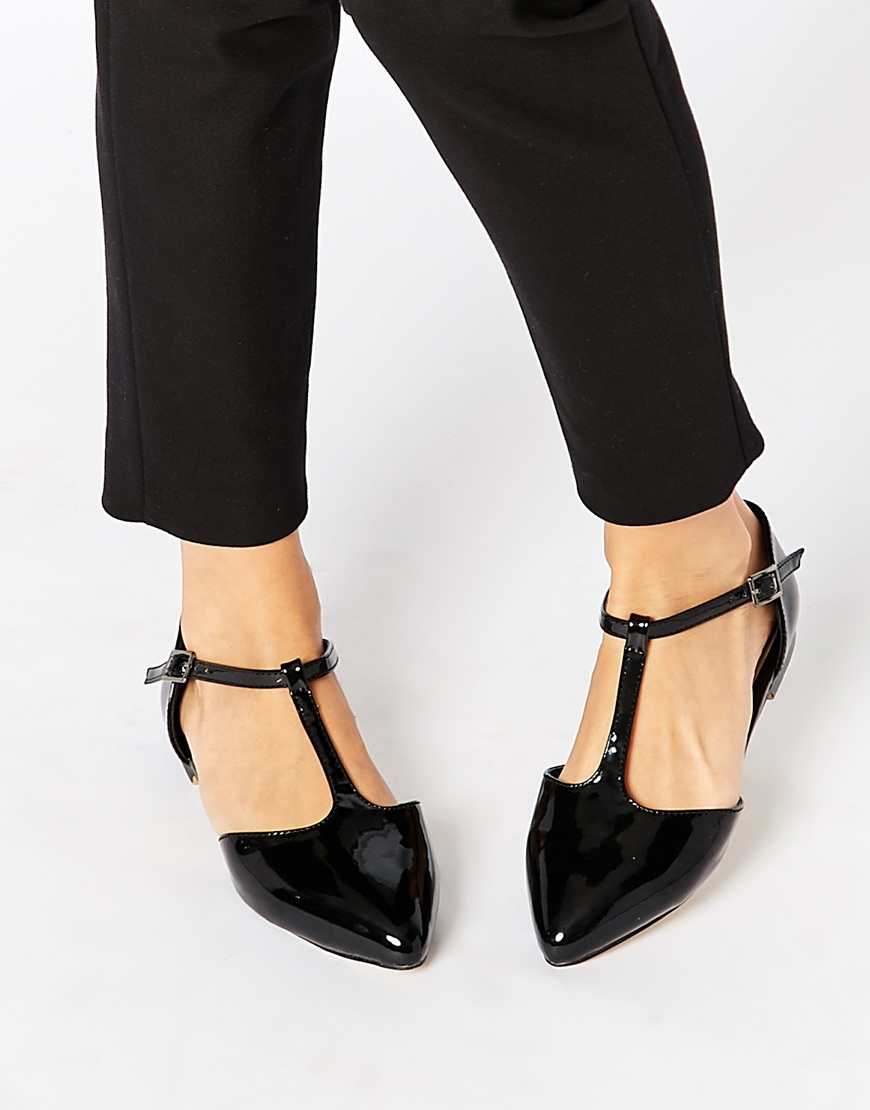 Lyst - Warehouse Patent T Bar Flat Shoes in Black