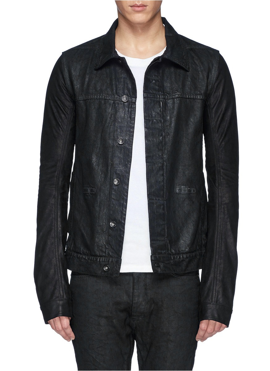 Lyst - Drkshdw By Rick Owens Coated Leather Sleeve Denim Jacket in ...