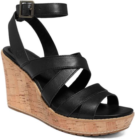Timberland Womens Danforth Cork Wedge Platform Sandals in Black | Lyst