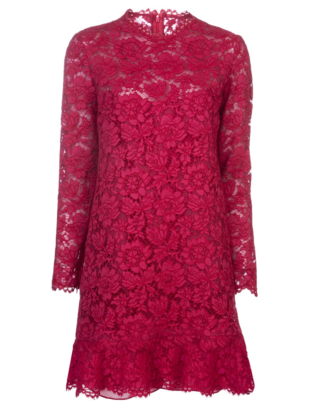 Lyst - Valentino Ruffled Lace Dress in Red
