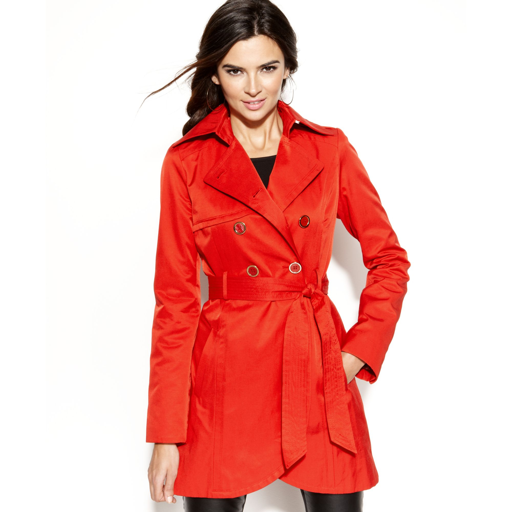 Lyst - Guess Curved-hem Trench Coat in Red