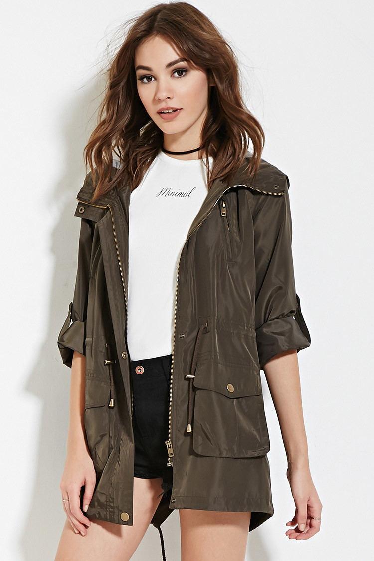 Forever 21 Hooded Utility Jacket in Green | Lyst