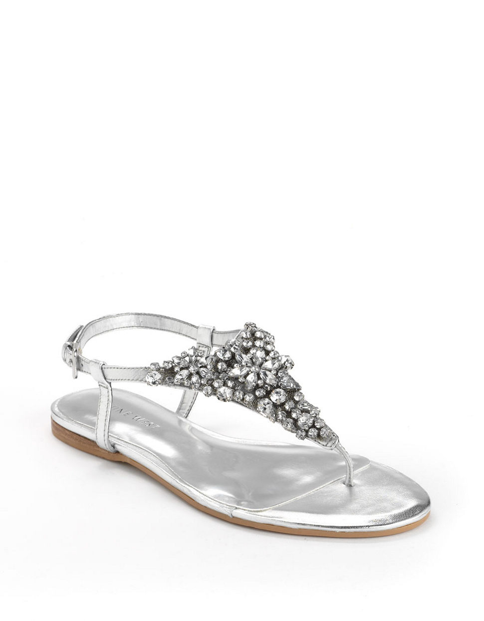 Lyst - Nine West Embellished Thong Sandals in Metallic