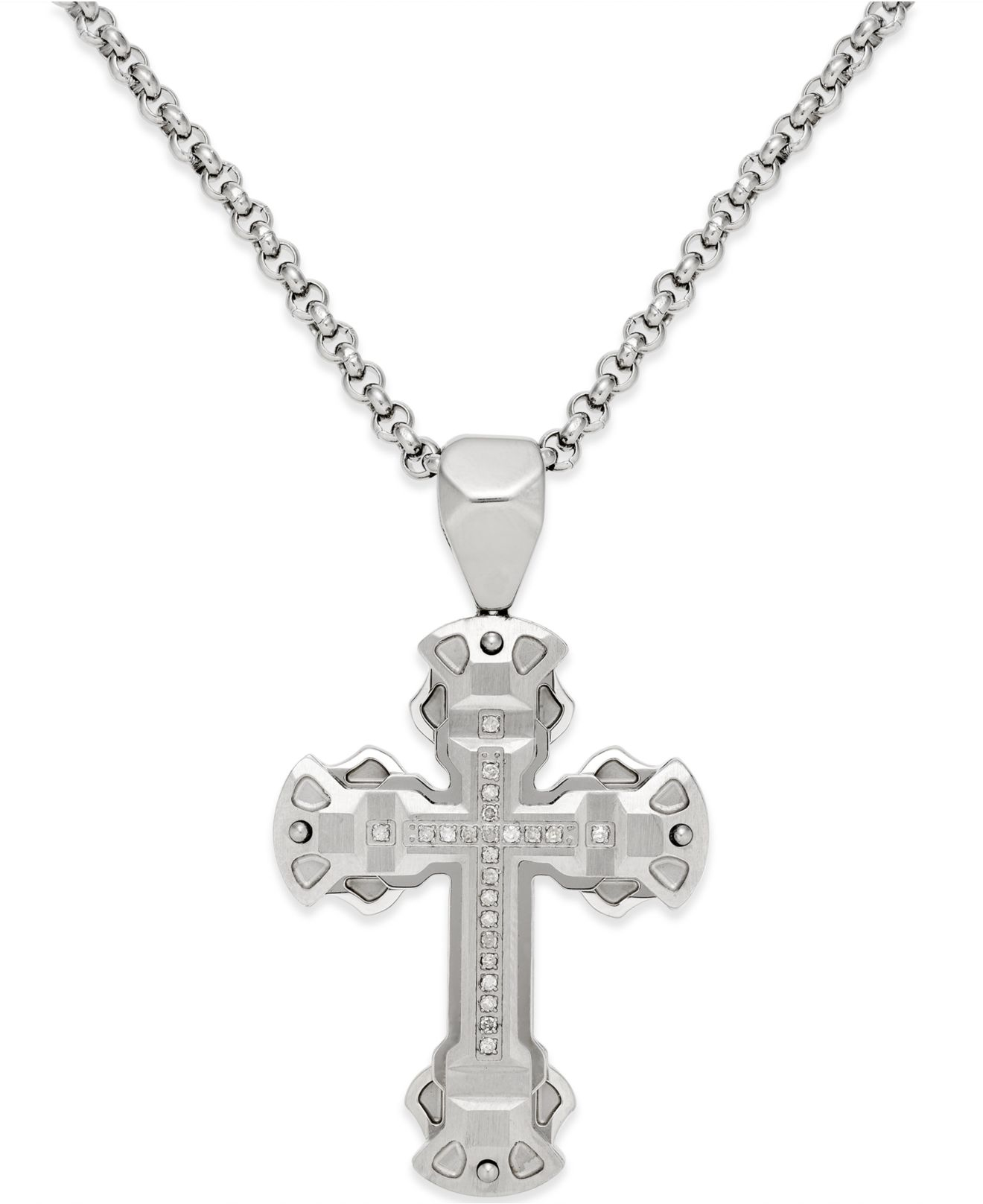 Macys Mens Diamond Cross Pendant Necklace In Stainless Steel 110 Ct Tw In Metallic Lyst