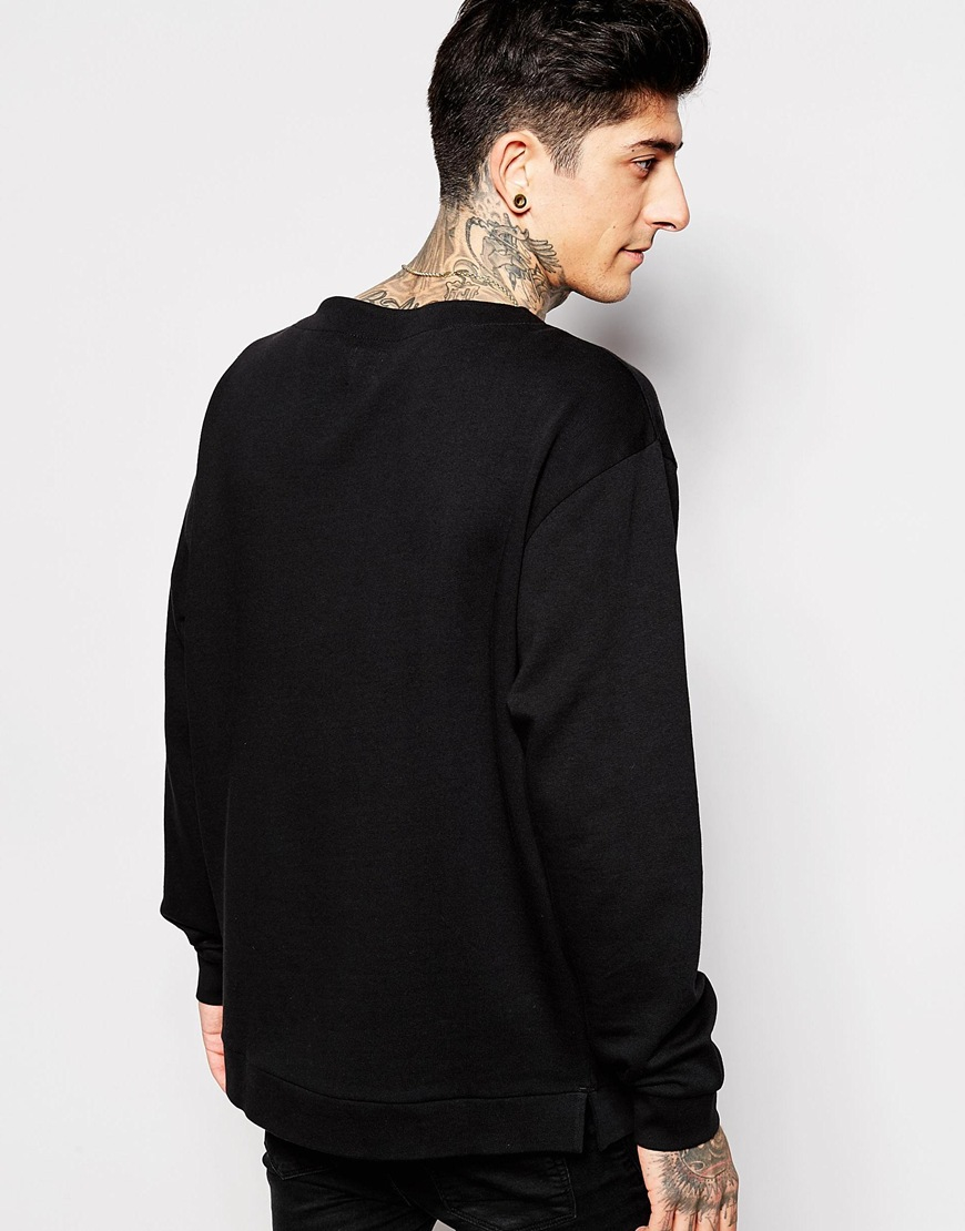 lyst - asos oversized sweatshirt with boat neck in black