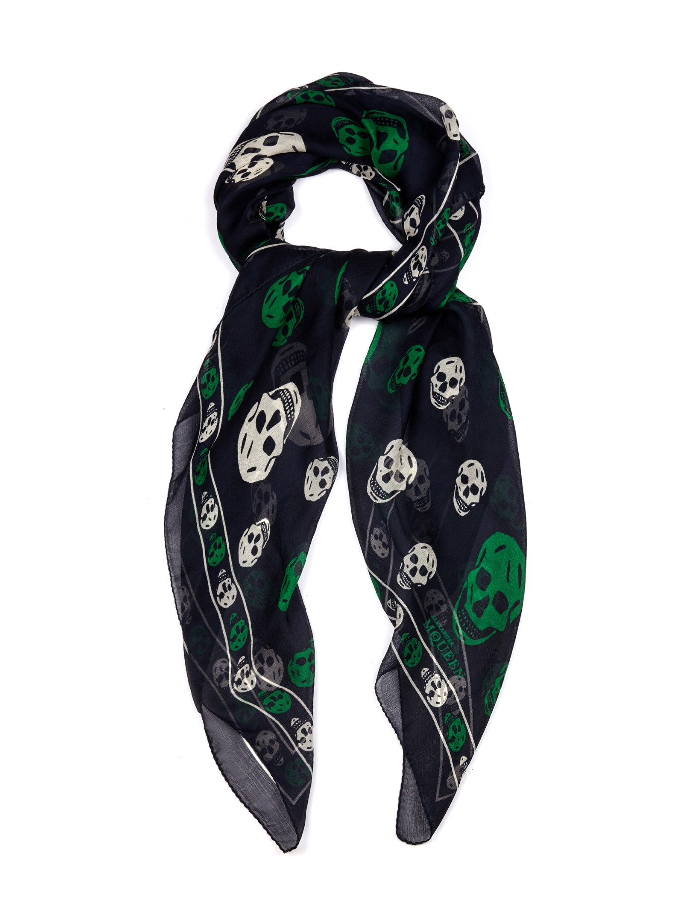 Lyst Alexander Mcqueen SkullPrint Silk Scarf in Green