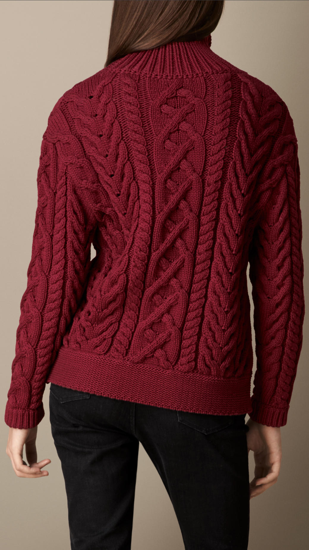 Lyst - Burberry Cable Knit Turtleneck Sweater in Red