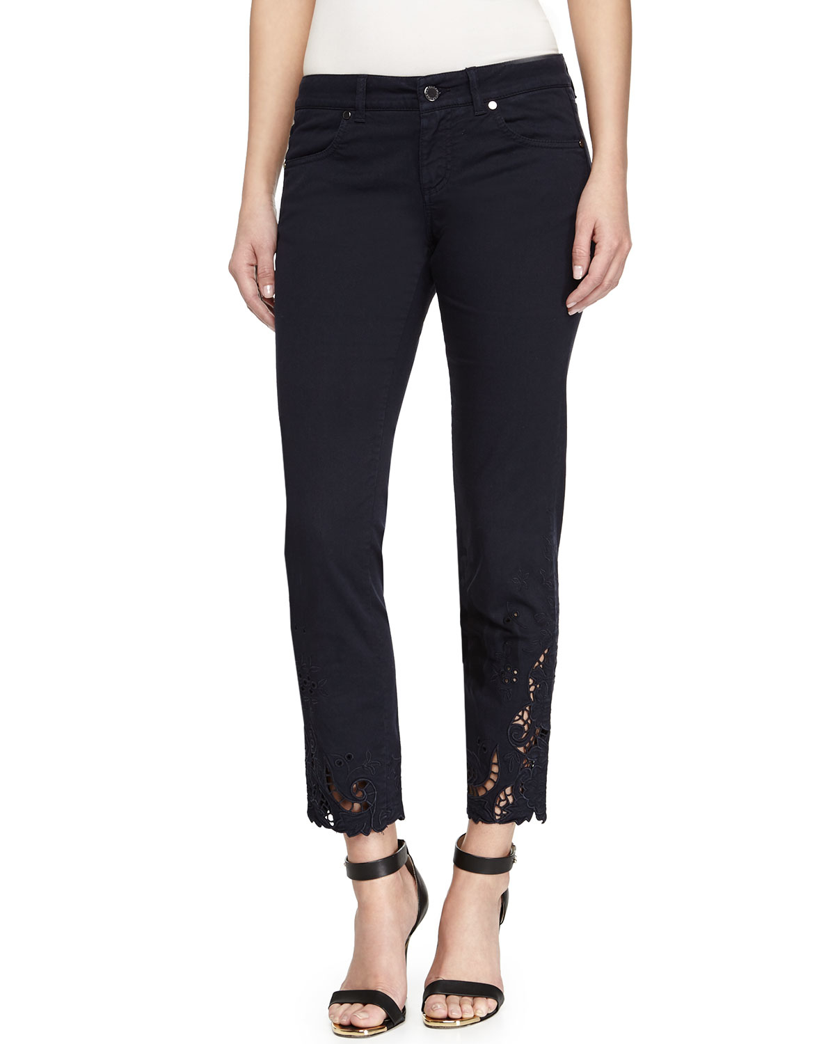 Lyst Stella McCartney Slimfit Lacetrim Denim Ankle Pants in Blue