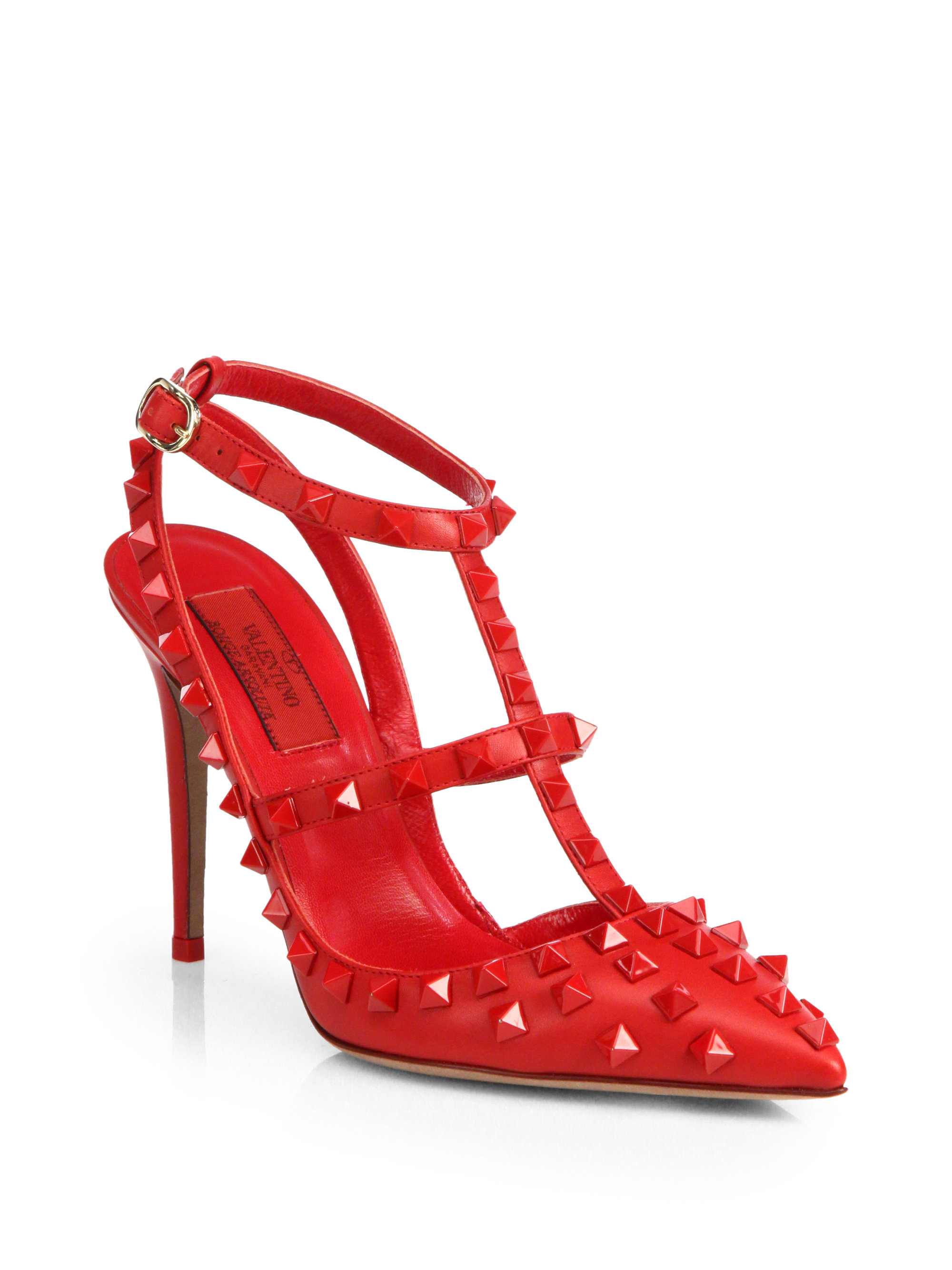 Lyst - Valentino Rouge Rockstud Leather Slingback Pumps in Red