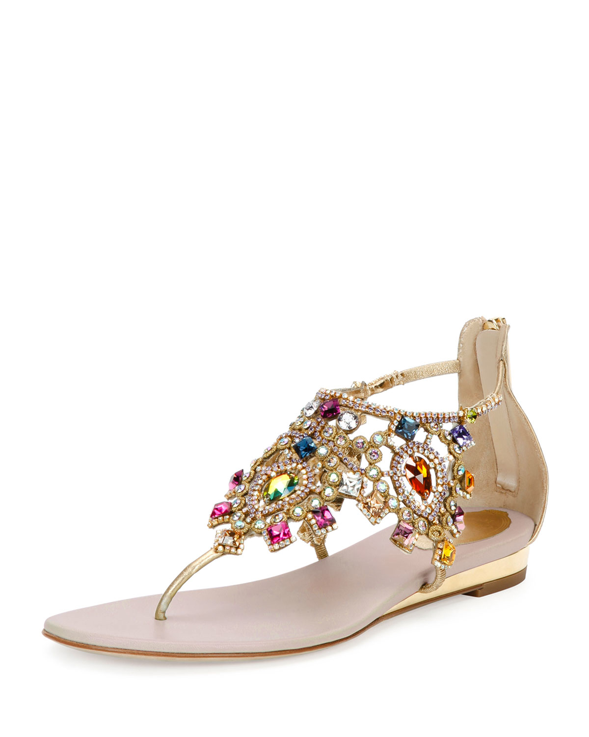 Lyst - Rene Caovilla Jewel-embellished Flat Thong Sandal in Metallic