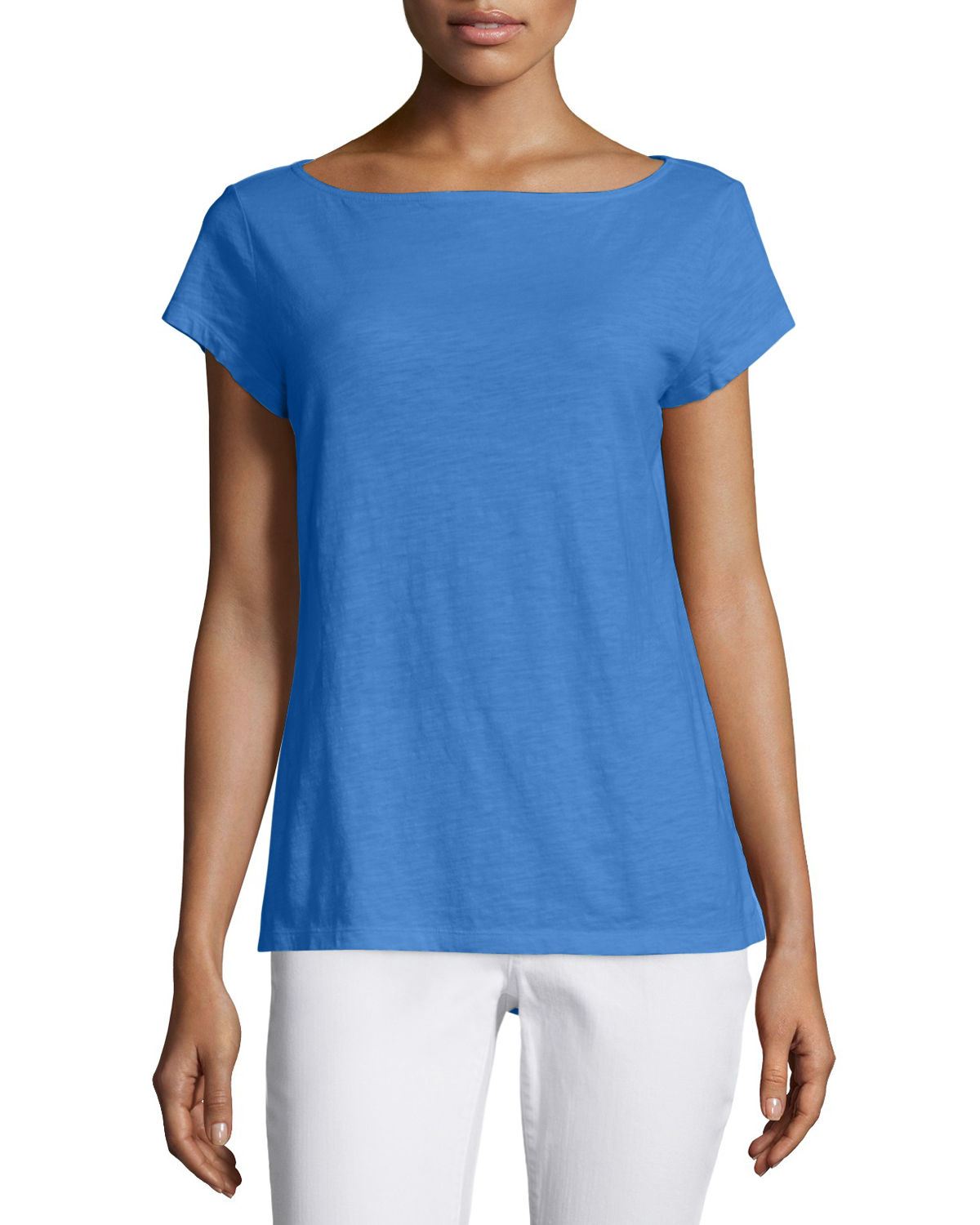 Lyst - Eileen Fisher Cap-sleeve Organic Cotton Slub Top in Blue