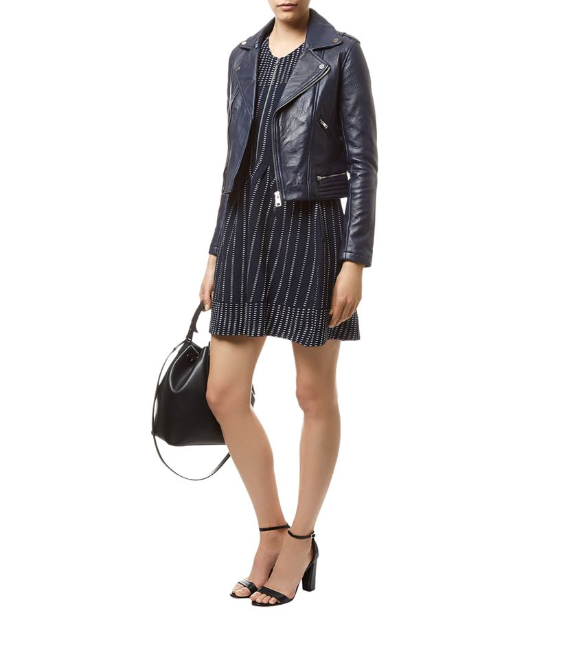 Maje Basalt Leather Jacket In Blue Lyst Gallery