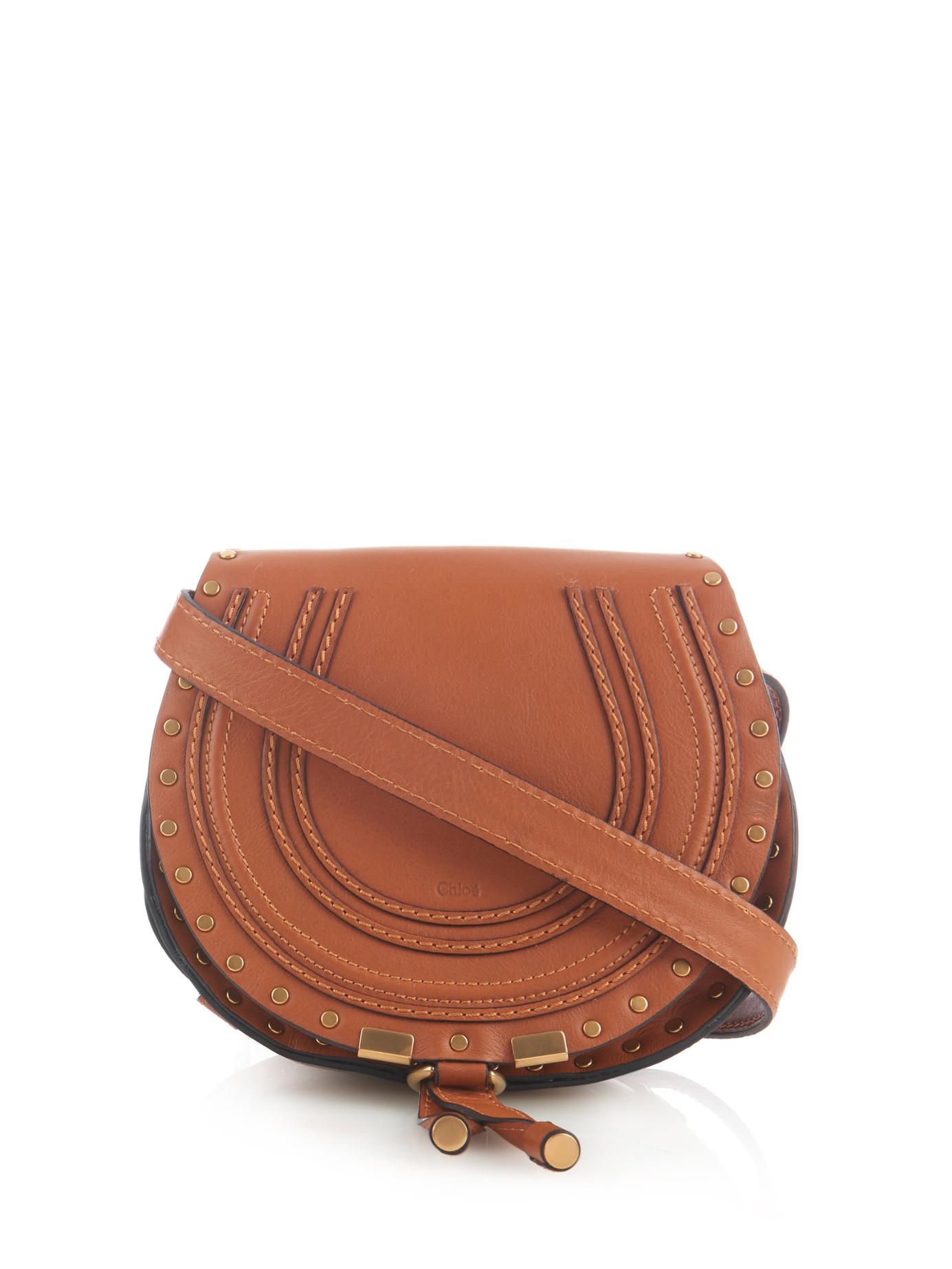 Chloé Marcie Mini Studded Leather Cross-body Bag in Brown - Lyst