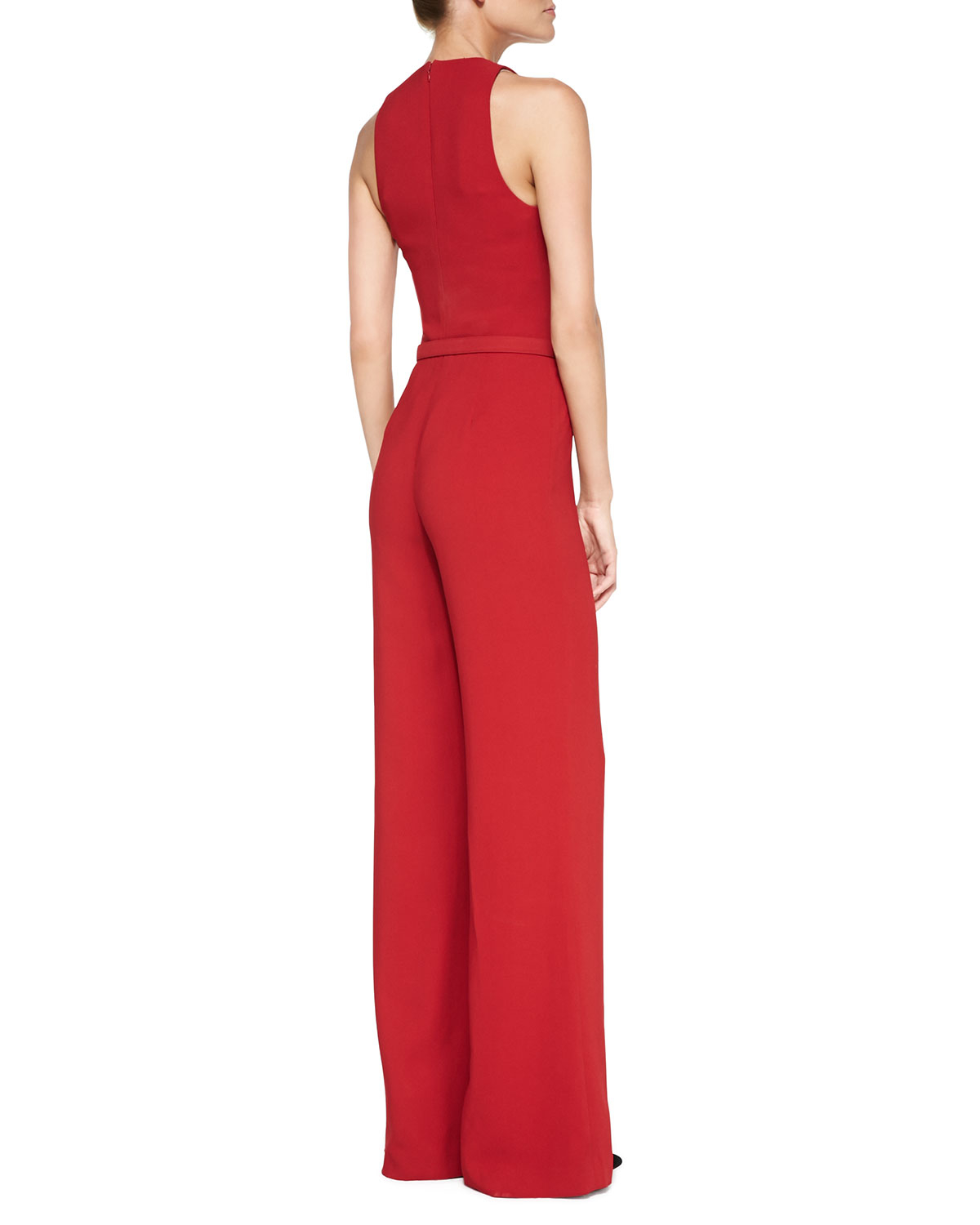 Lyst - Ralph lauren black label Charisse Sleeveless Belted Jumpsuit in Red