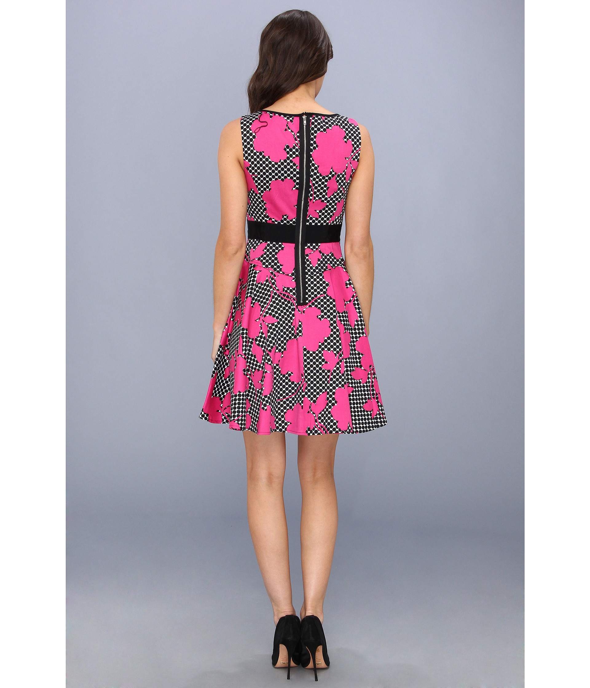 Lyst - Maggy London Printed Cotton Fit And Flare Dot Floral Dress In Pink