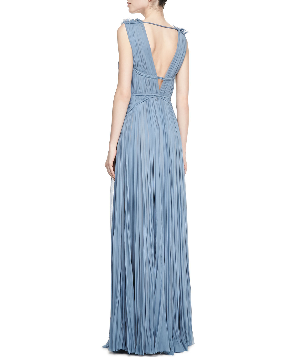 Lyst J Mendel Sleeveless Handpleated Gown Heron Blue In Gallery