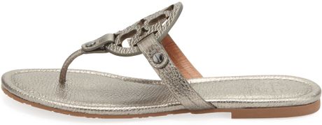 Tory Burch Miller Metallic Logo Thong Sandal in Gray (PEWTER) | Lyst