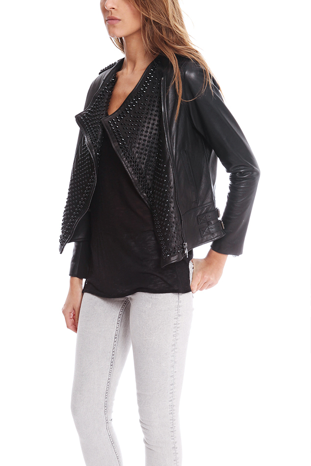 Nour Hammour Erin Black Studded Leather Jacket In Lyst Gallery