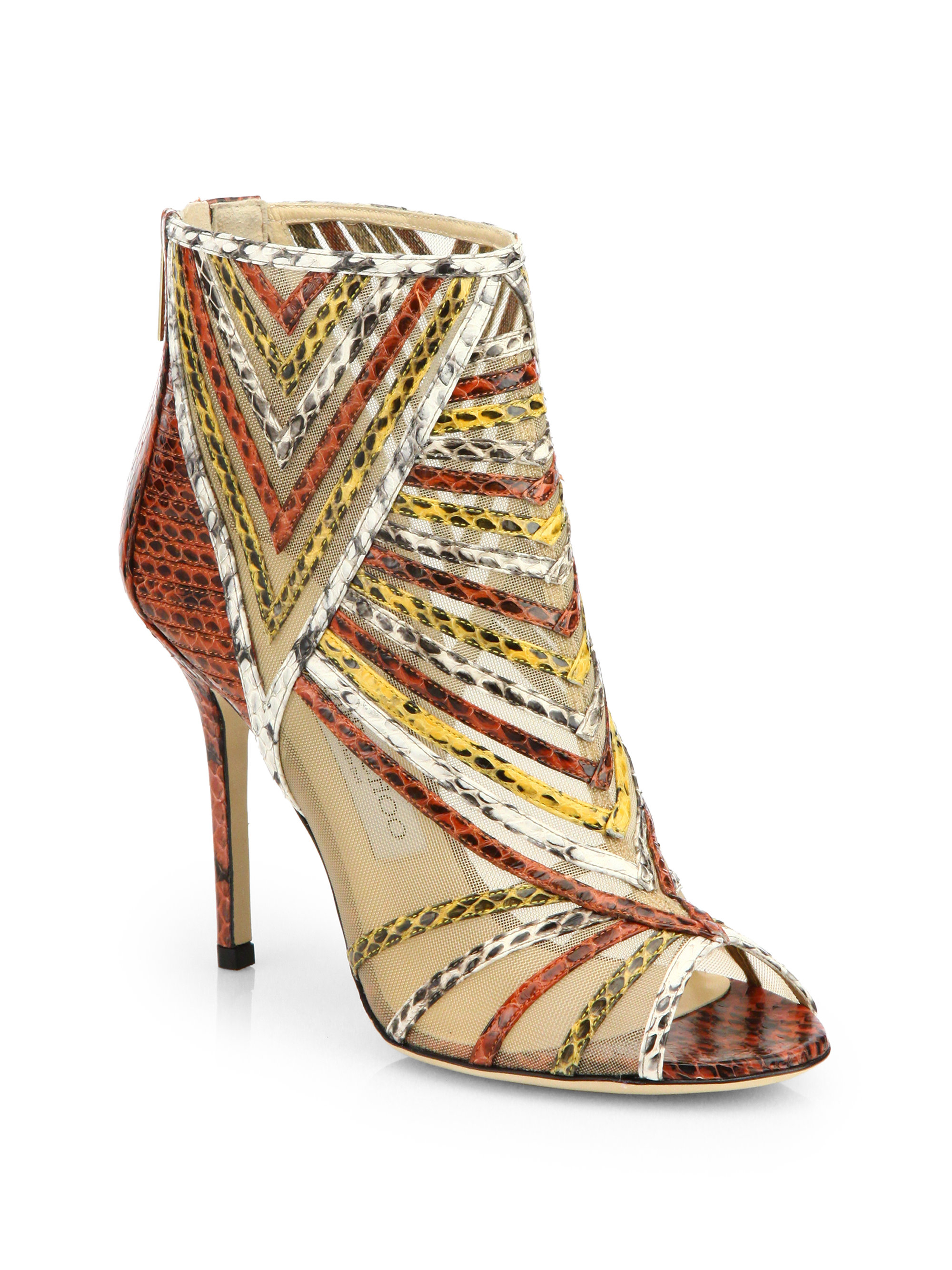 Lyst - Jimmy Choo Kara Snakeskin Open-Toe Booties