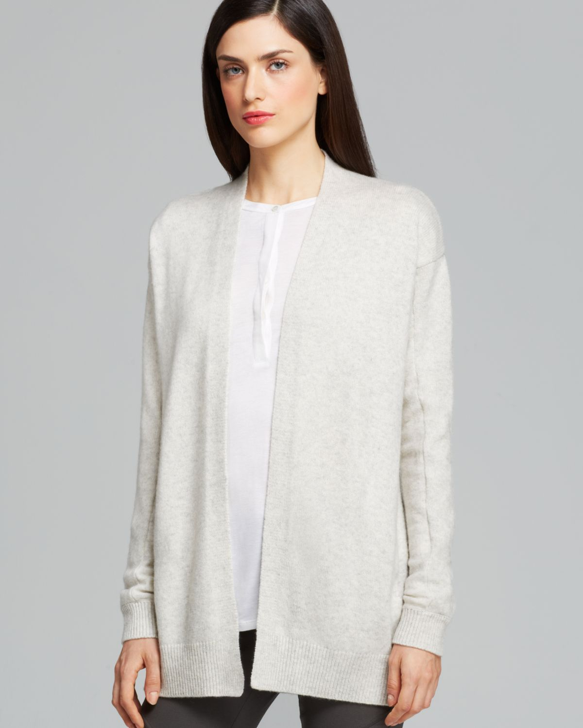 Vince Cardigan Mixed Gauge Drape Cashmere in Natural | Lyst