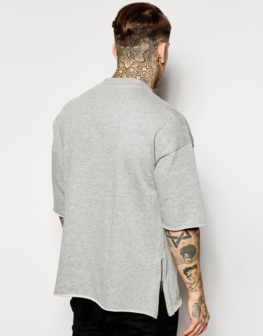 Asos Oversized Short Sleeve Sweatshirt With Side Zips in Gray for Men ...