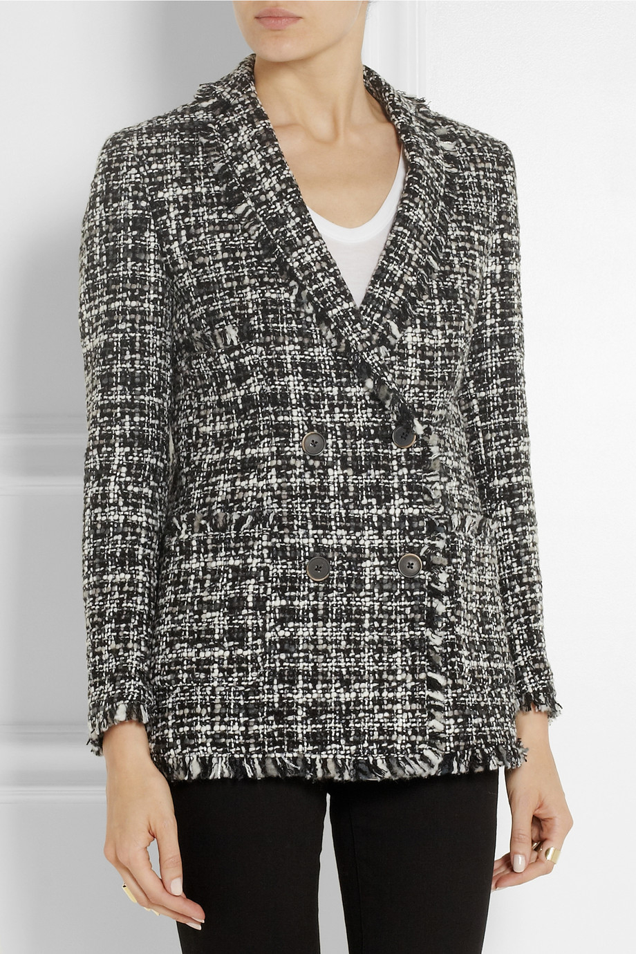 Lyst Msgm Frayed Bouclé Tweed Jacket in Gray