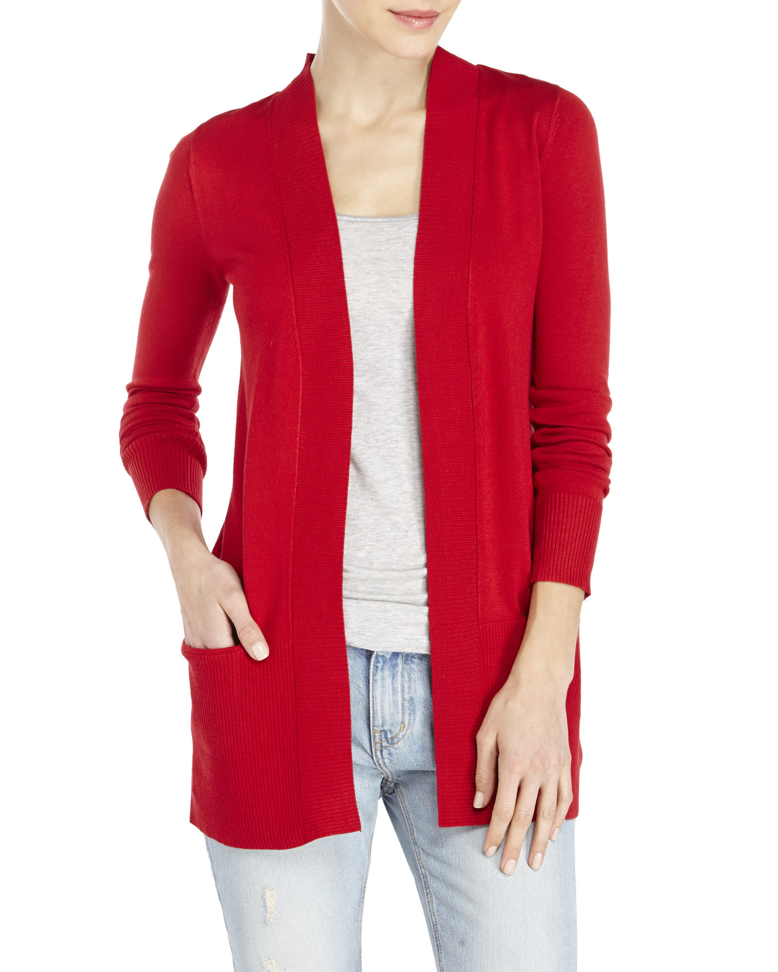 Premise studio Open-Front Knit Cardigan in Red | Lyst