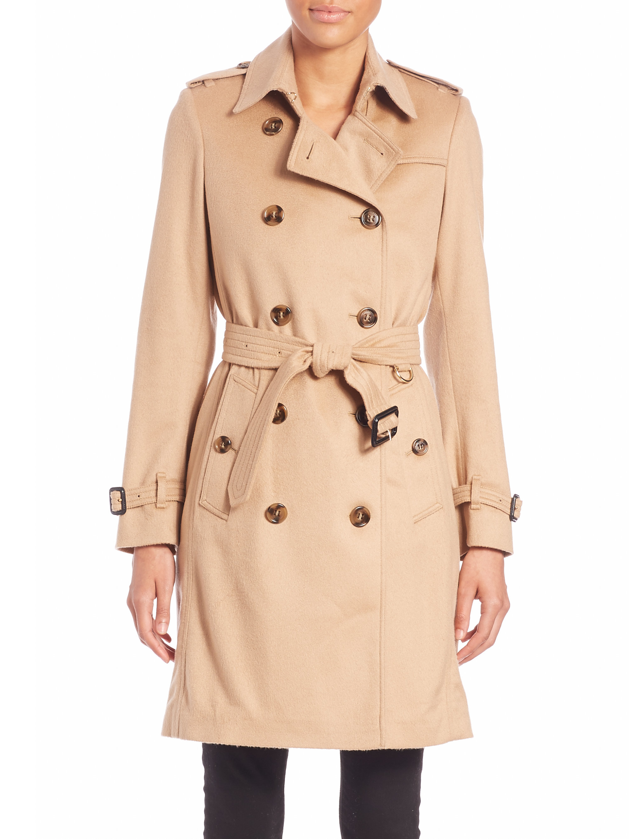 Lyst - Burberry Kensington Camel Cashmere Trench Coat in Natural