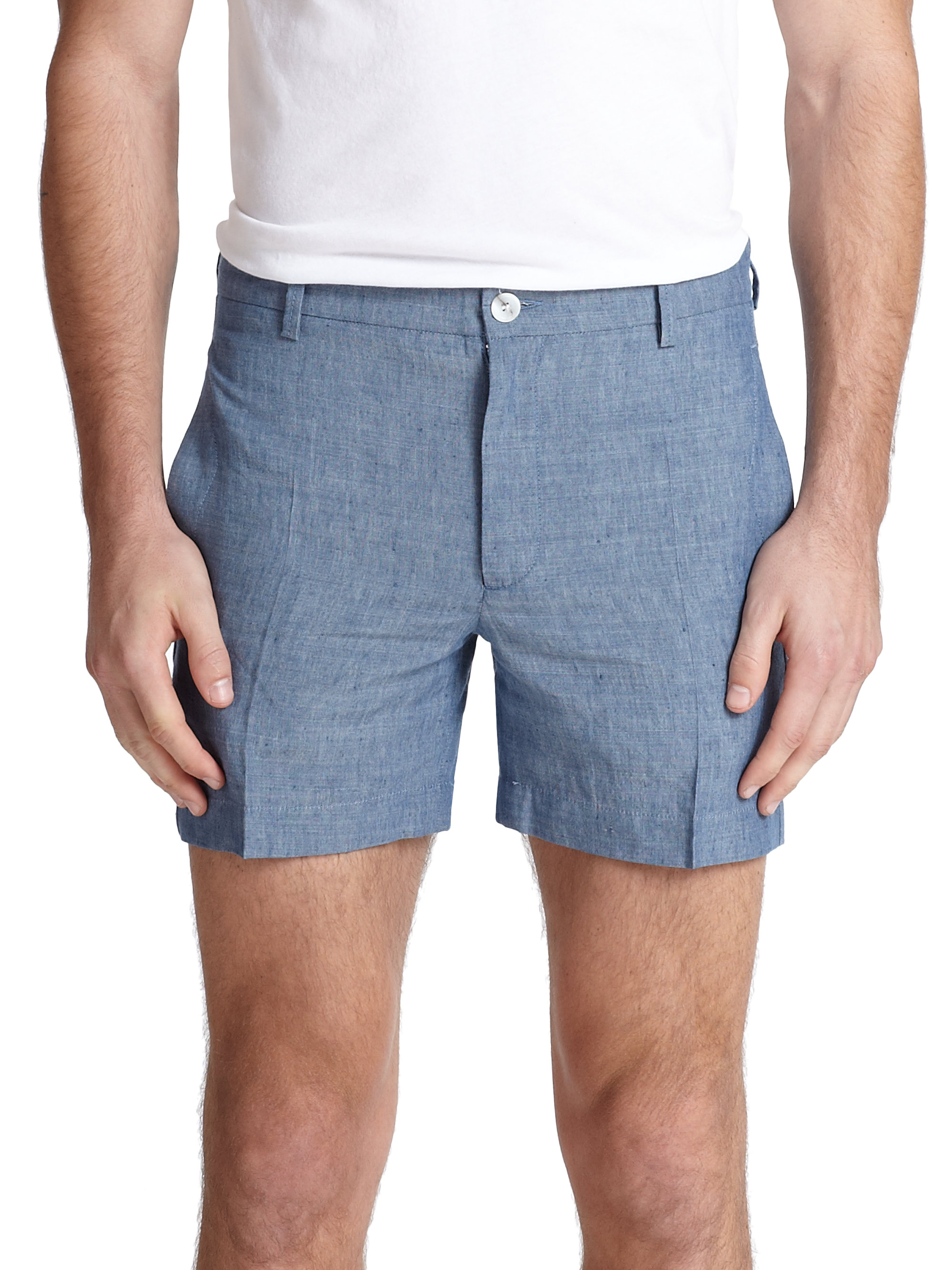 Maison kitsuné Bermuda Linen & Wool Shorts in Blue for Men | Lyst