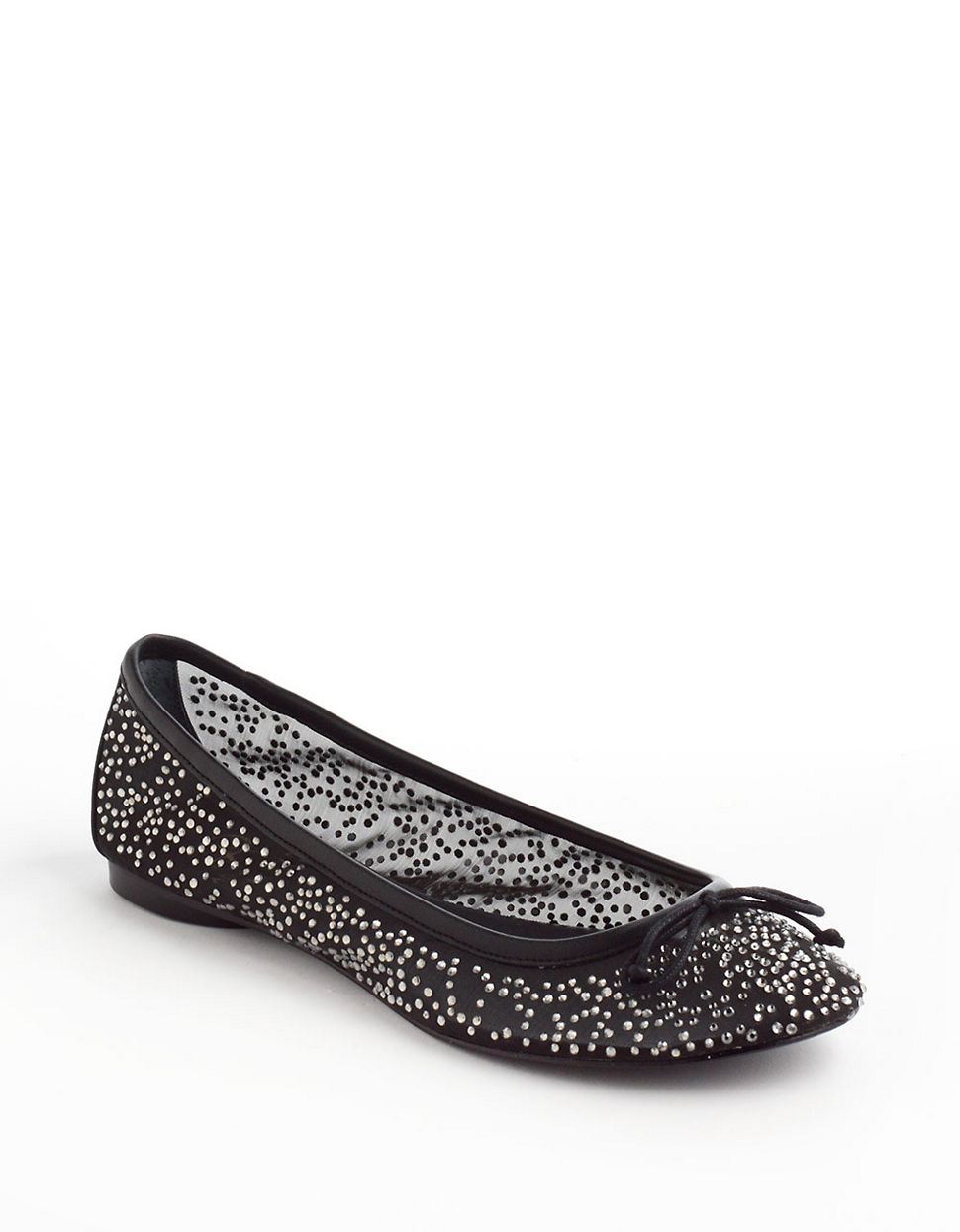 Adrianna Papell Selina Embellished Leather Mesh Ballet Flats in Black ...