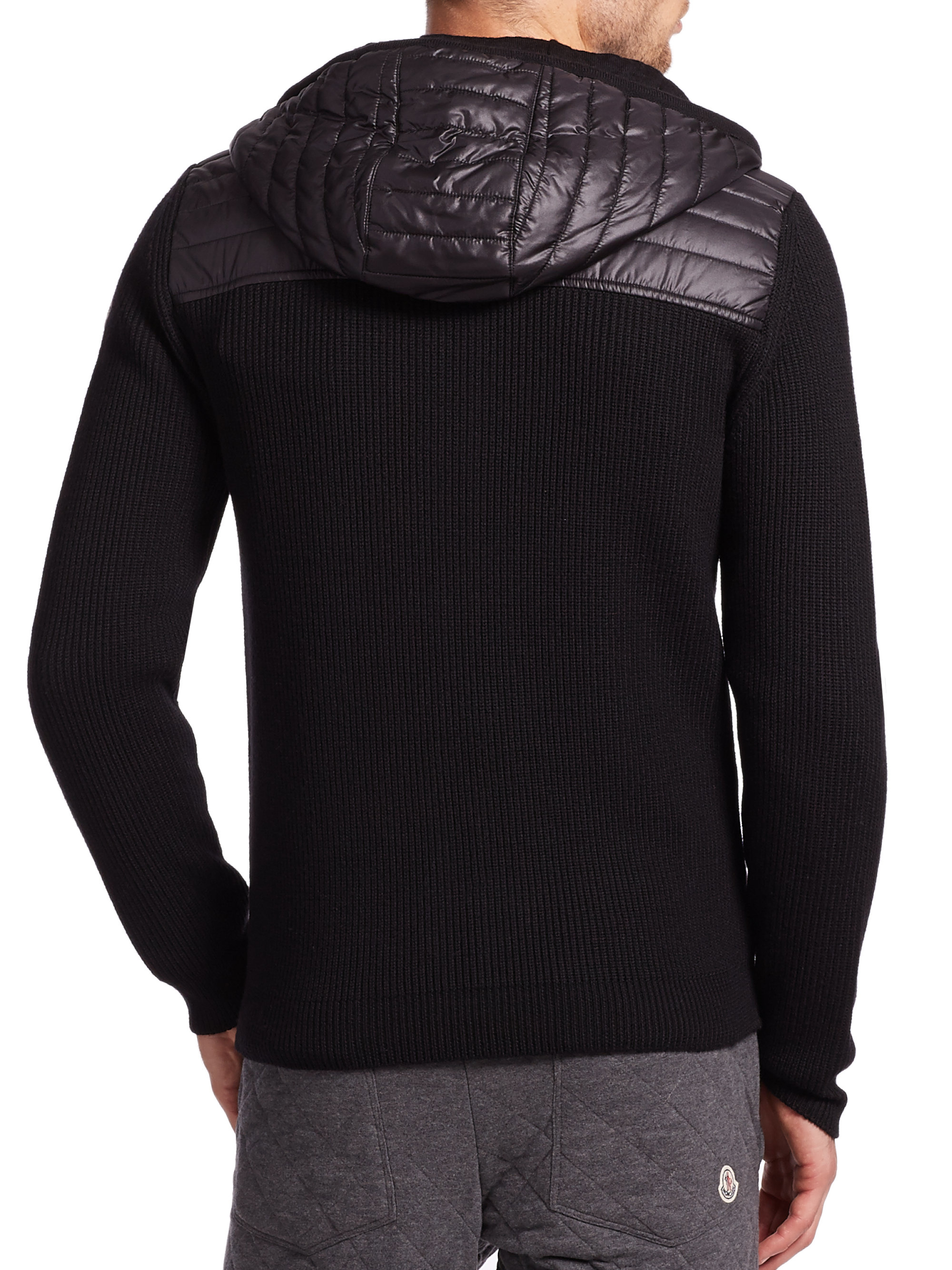 Lyst - Moncler Maglione Mixed-media Zip Sweater in Black for Men