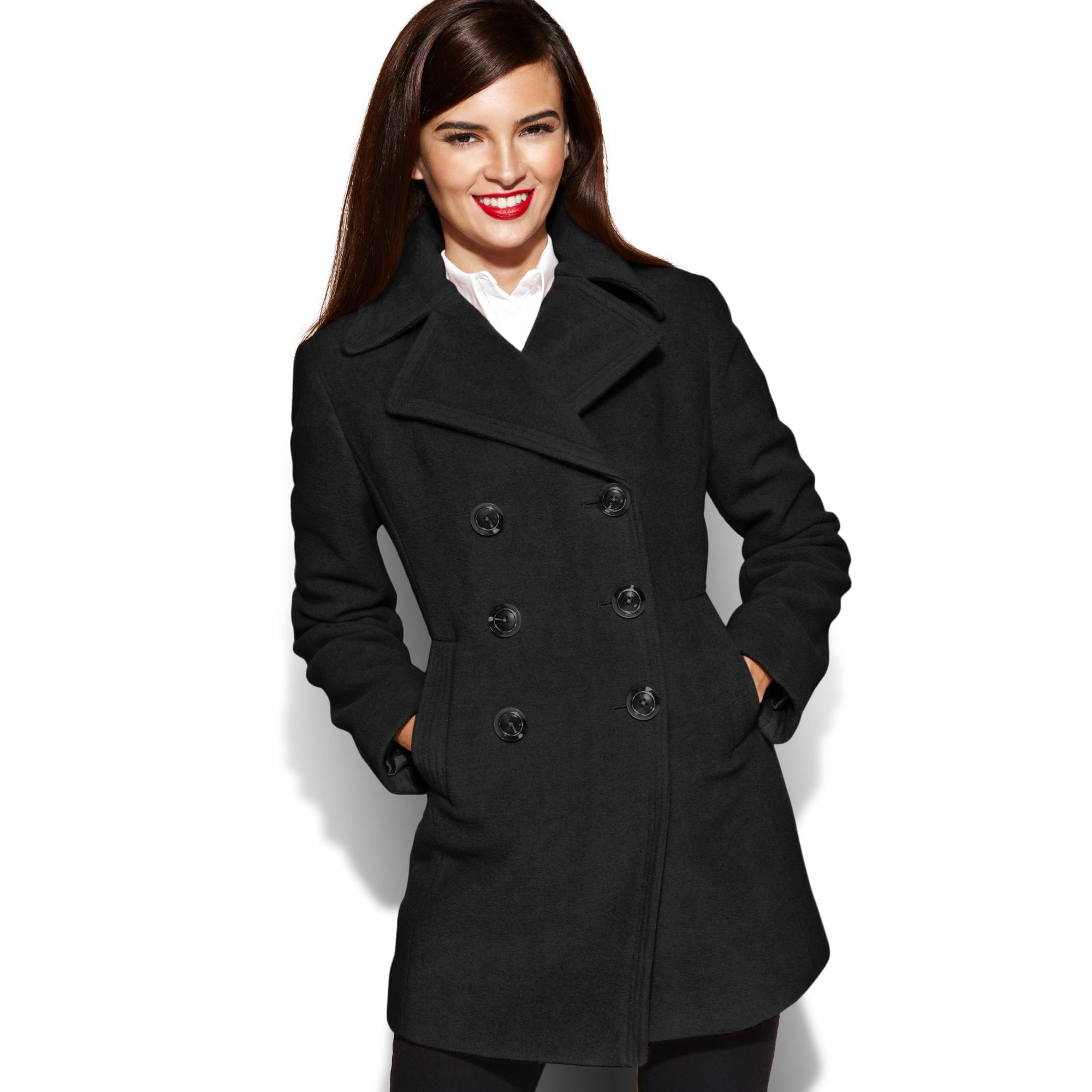 Kenneth cole reaction Double breasted Wool-blend Pea Coat in Black | Lyst