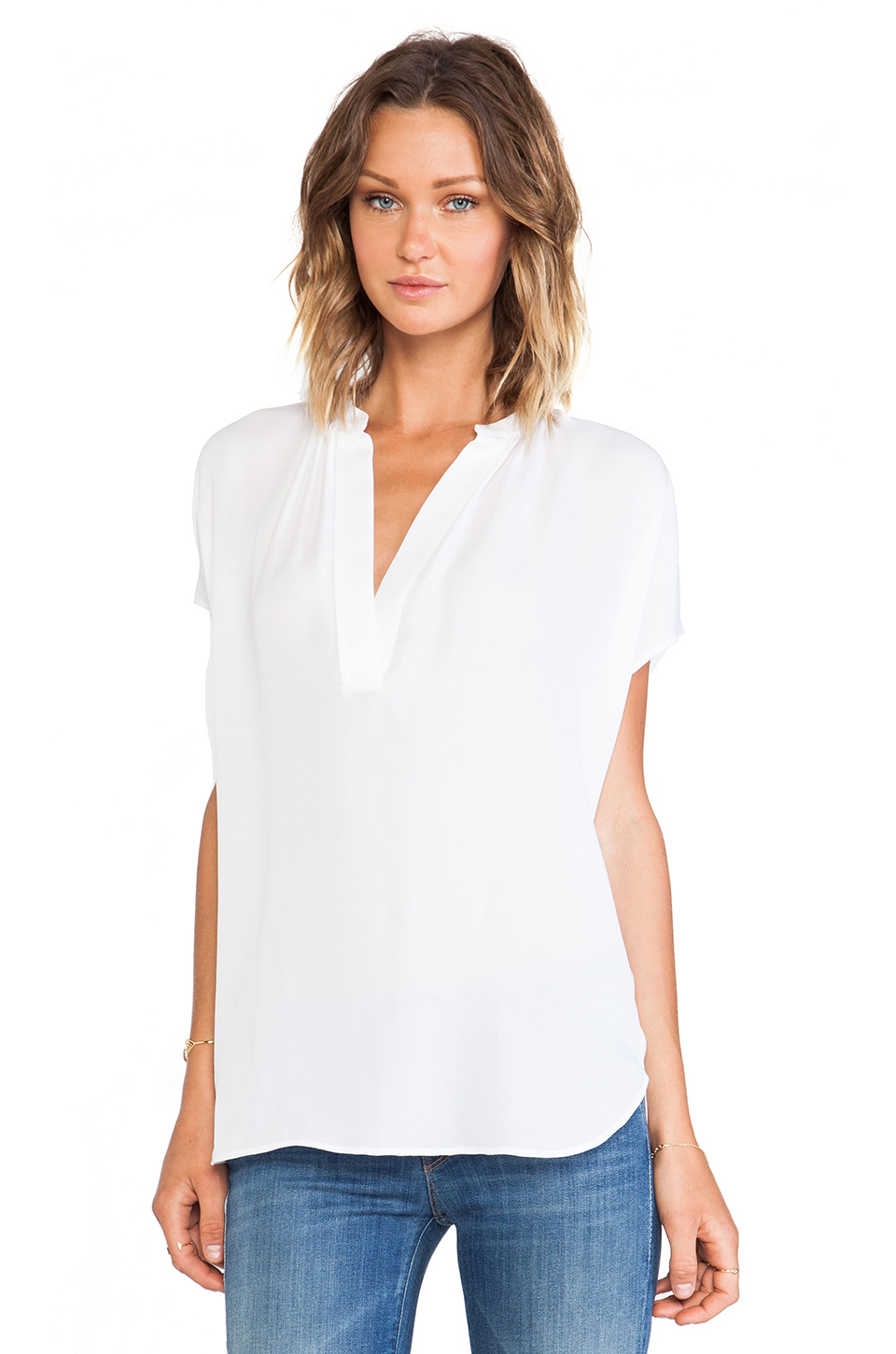 Lyst - Vince Cap Sleeve Popover Blouse in White